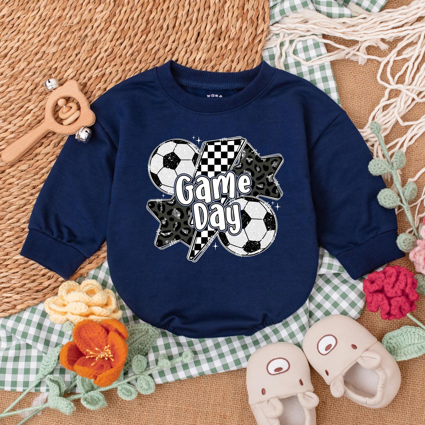 Vintage Soccer Bow Baby Romper Gameday Outfit for Girls Cute Soccer Baby Shower Gift Seasonal Soccer Style