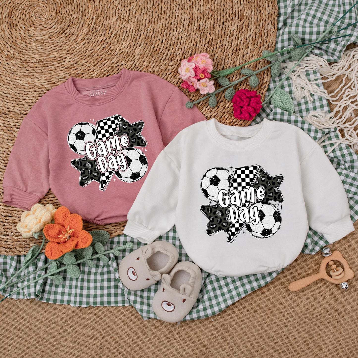Vintage Soccer Bow Baby Romper Gameday Outfit for Girls Cute Soccer Baby Shower Gift Seasonal Soccer Style