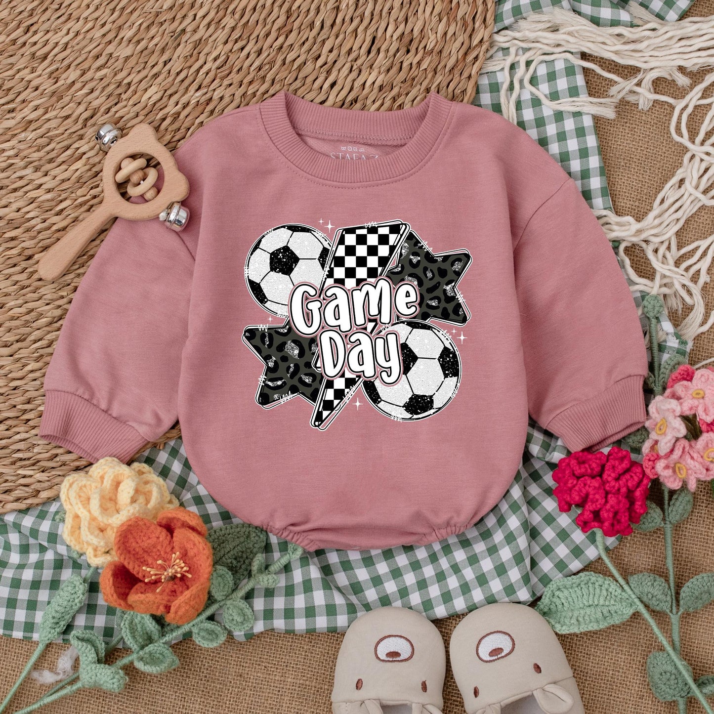 Vintage Soccer Bow Baby Romper Gameday Outfit for Girls Cute Soccer Baby Shower Gift Seasonal Soccer Style
