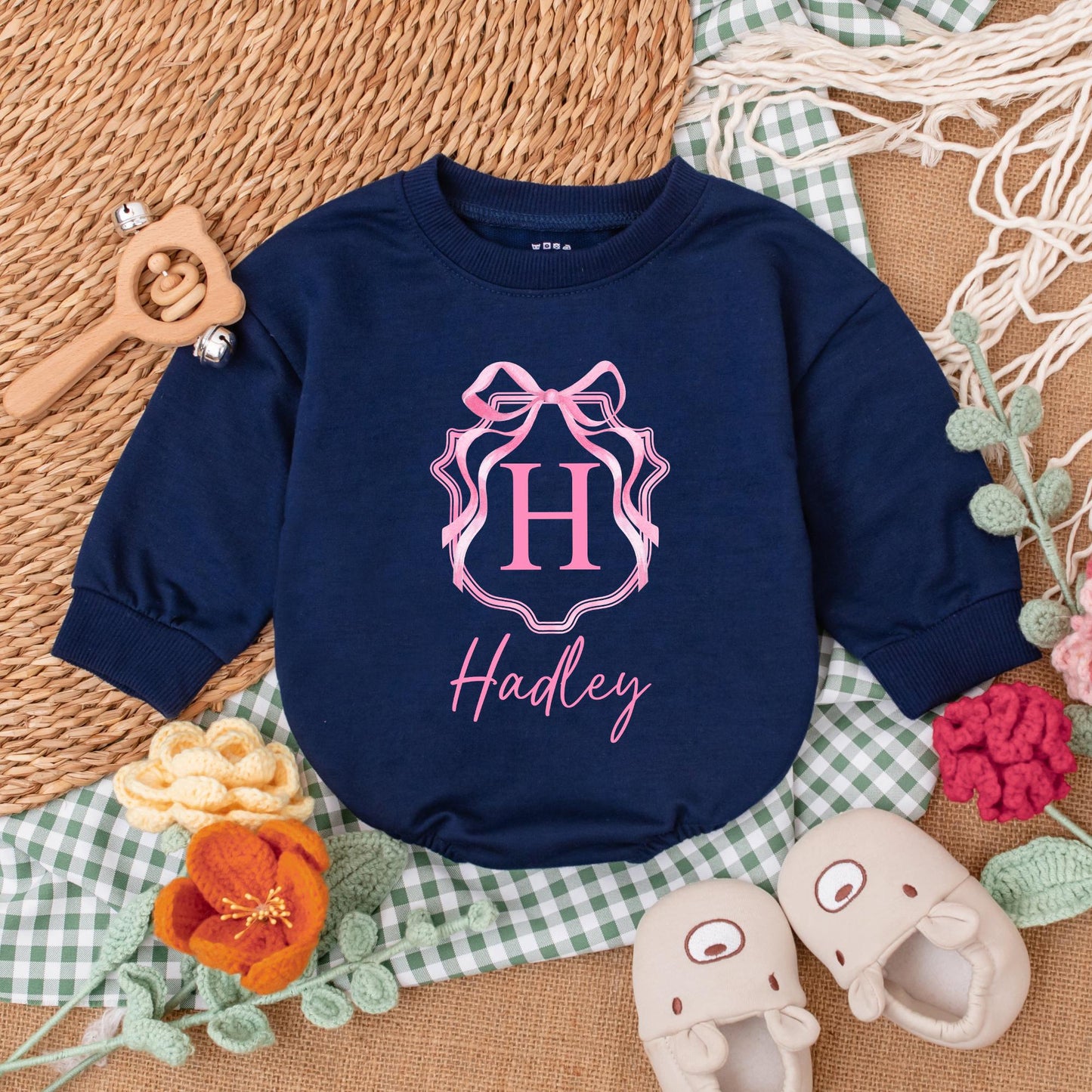 Custom Name Pink Bow Baby Girl Romper Sweetheart Coming Home Outfit First Birthday Baby Shower Gift