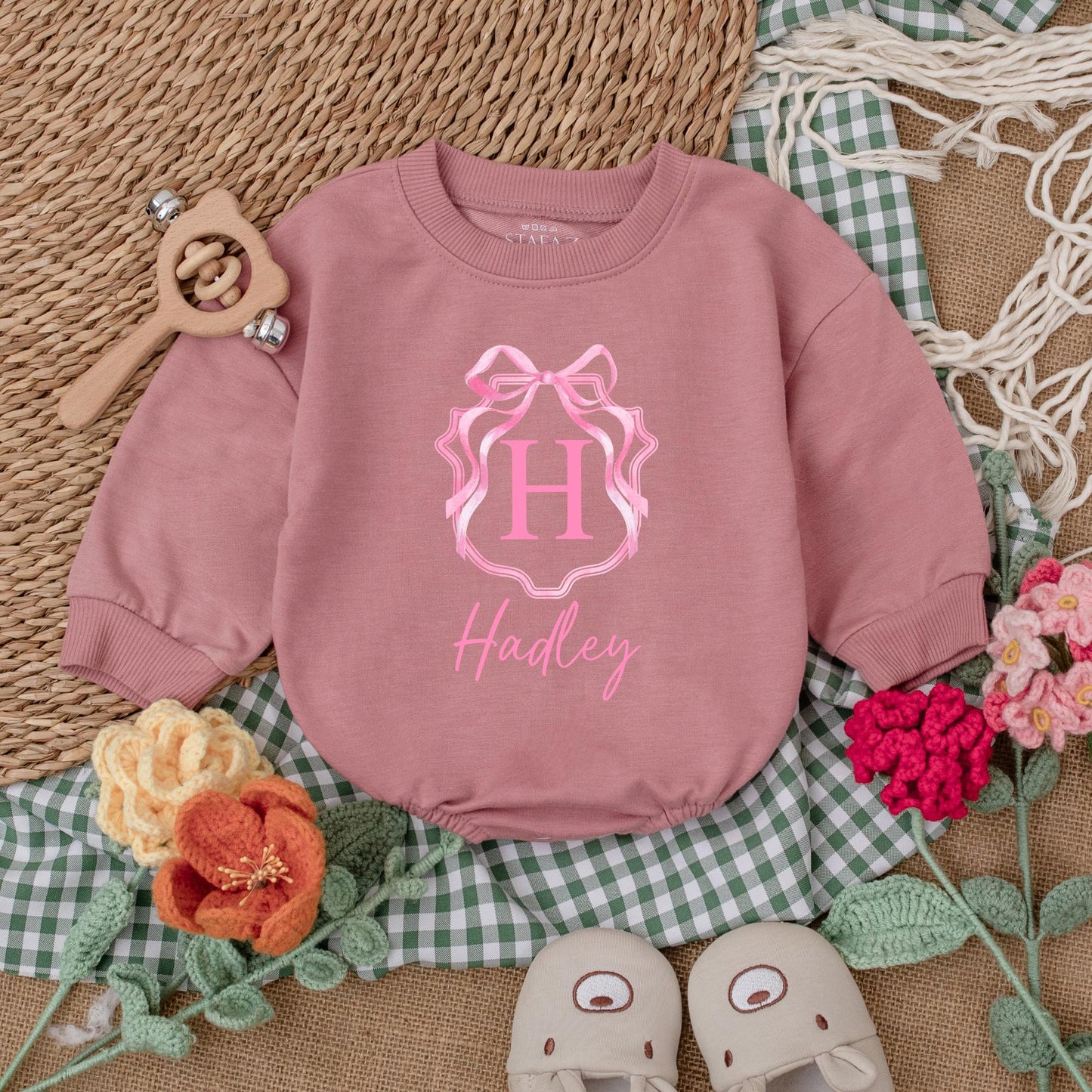 Custom Name Pink Bow Baby Girl Romper Sweetheart Coming Home Outfit First Birthday Baby Shower Gift