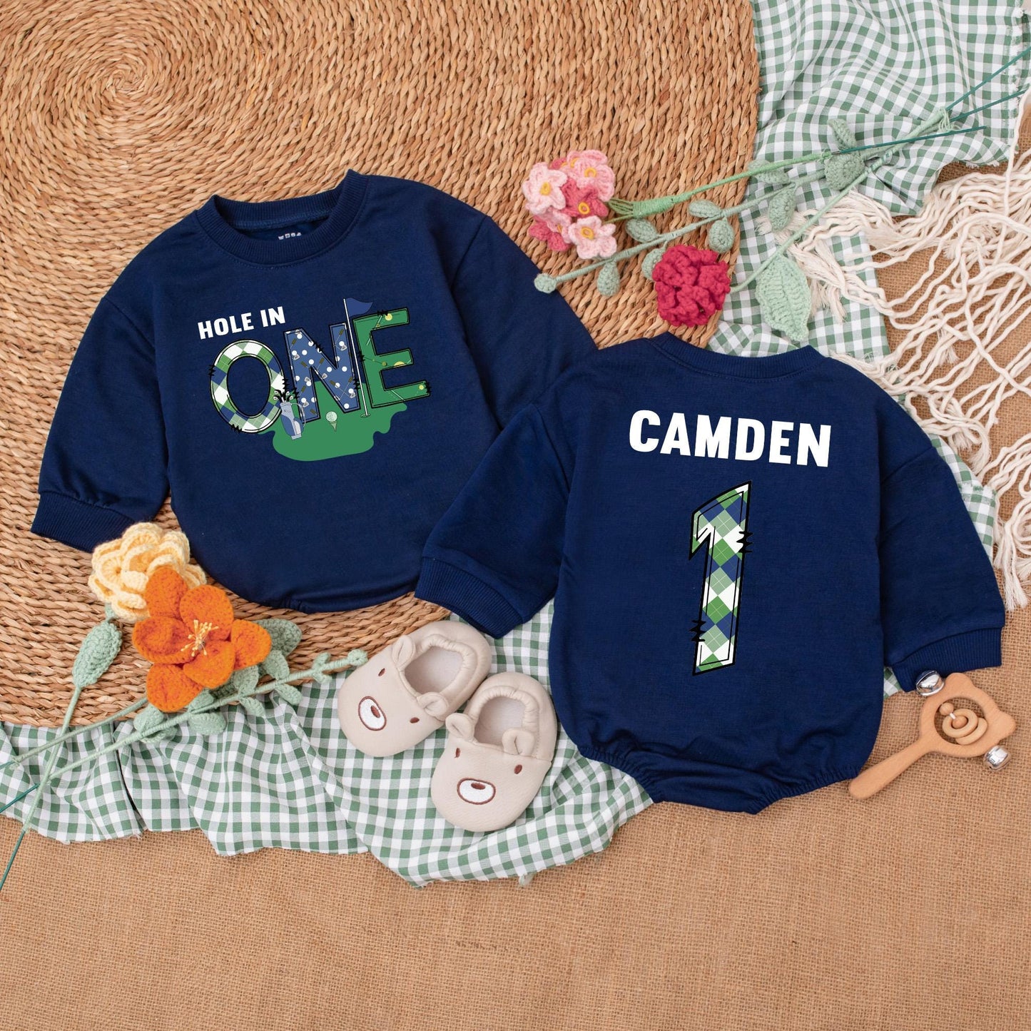 Baby Boy Golf First Birthday Romper Hole in One Outfit for First Birthday Celebrations