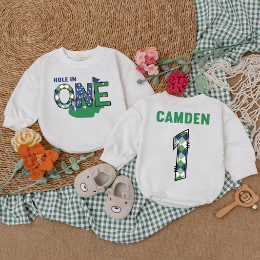 Baby Boy Golf First Birthday Romper Hole in One Outfit for First Birthday Celebrations