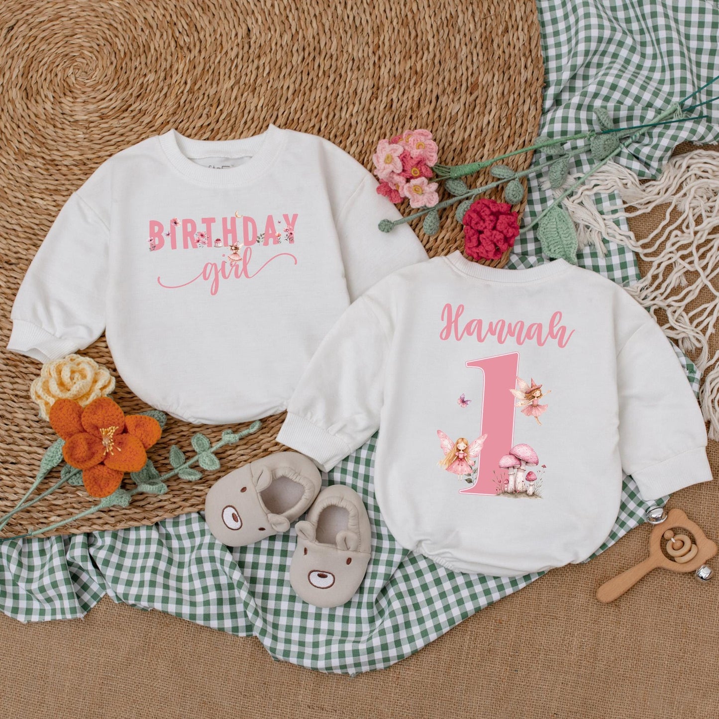 Personalized Fairy First Birthday Romper One Little Fairy Bodysuit Pink Fairy Birthday Outfit Bubble Romper