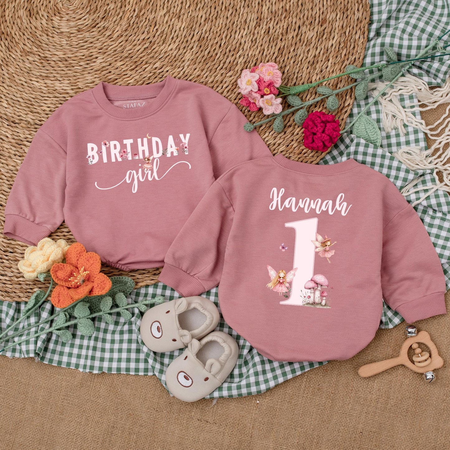 Personalized Fairy First Birthday Romper One Little Fairy Bodysuit Pink Fairy Birthday Outfit Bubble Romper