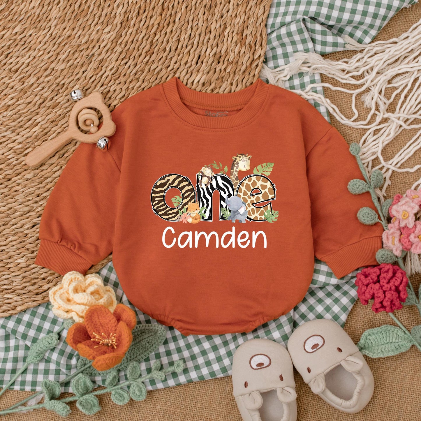 Wild One Safari Animals Romper Baby Boy 1st Birthday Outfit Safari Birthday Bodysuit First Birthday Boy Clothes