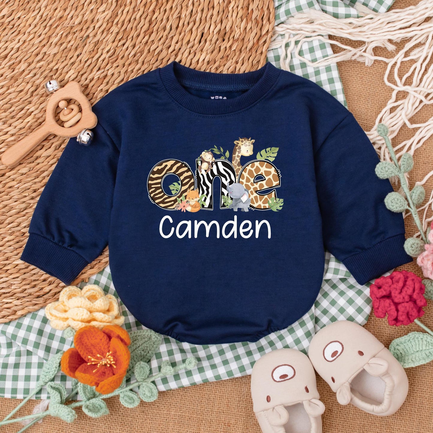 Wild One Safari Animals Romper Baby Boy 1st Birthday Outfit Safari Birthday Bodysuit First Birthday Boy Clothes