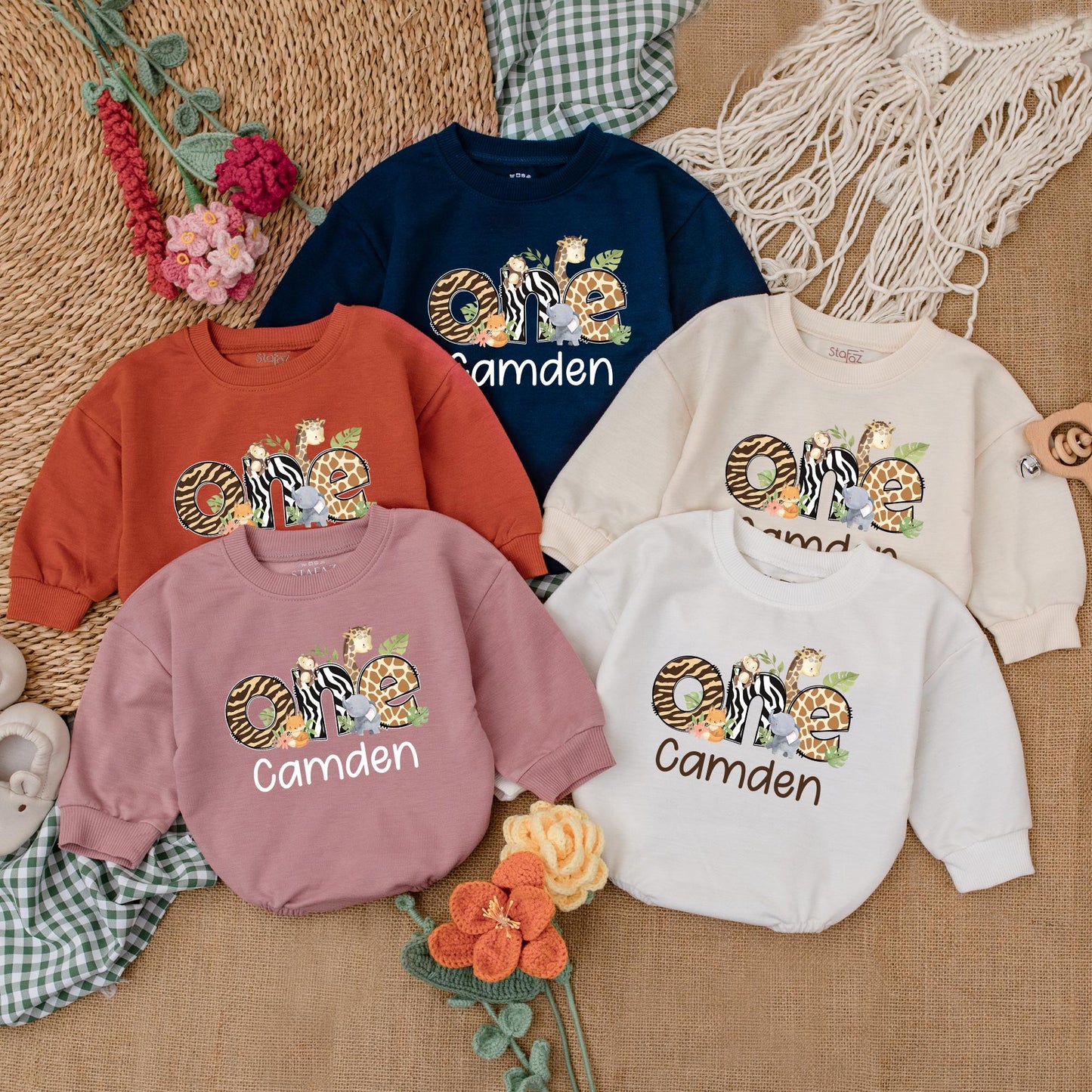 Wild One Safari Animals Romper Baby Boy 1st Birthday Outfit Safari Birthday Bodysuit First Birthday Boy Clothes