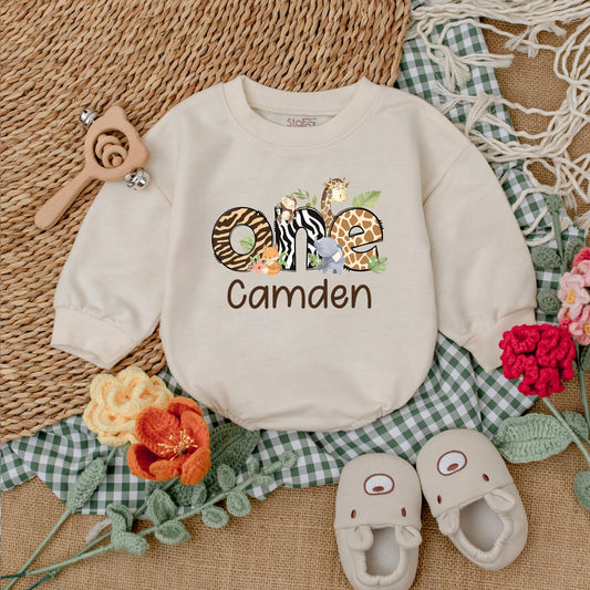 Wild One Safari Animals Romper Baby Boy 1st Birthday Outfit Safari Birthday Bodysuit First Birthday Boy Clothes