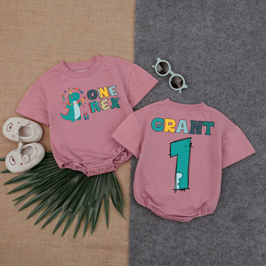 Dinosaur Birthday Romper for Boys 1st Birthday One Rex Theme Short Sleeve Bubble Outfit First Birthday Gift