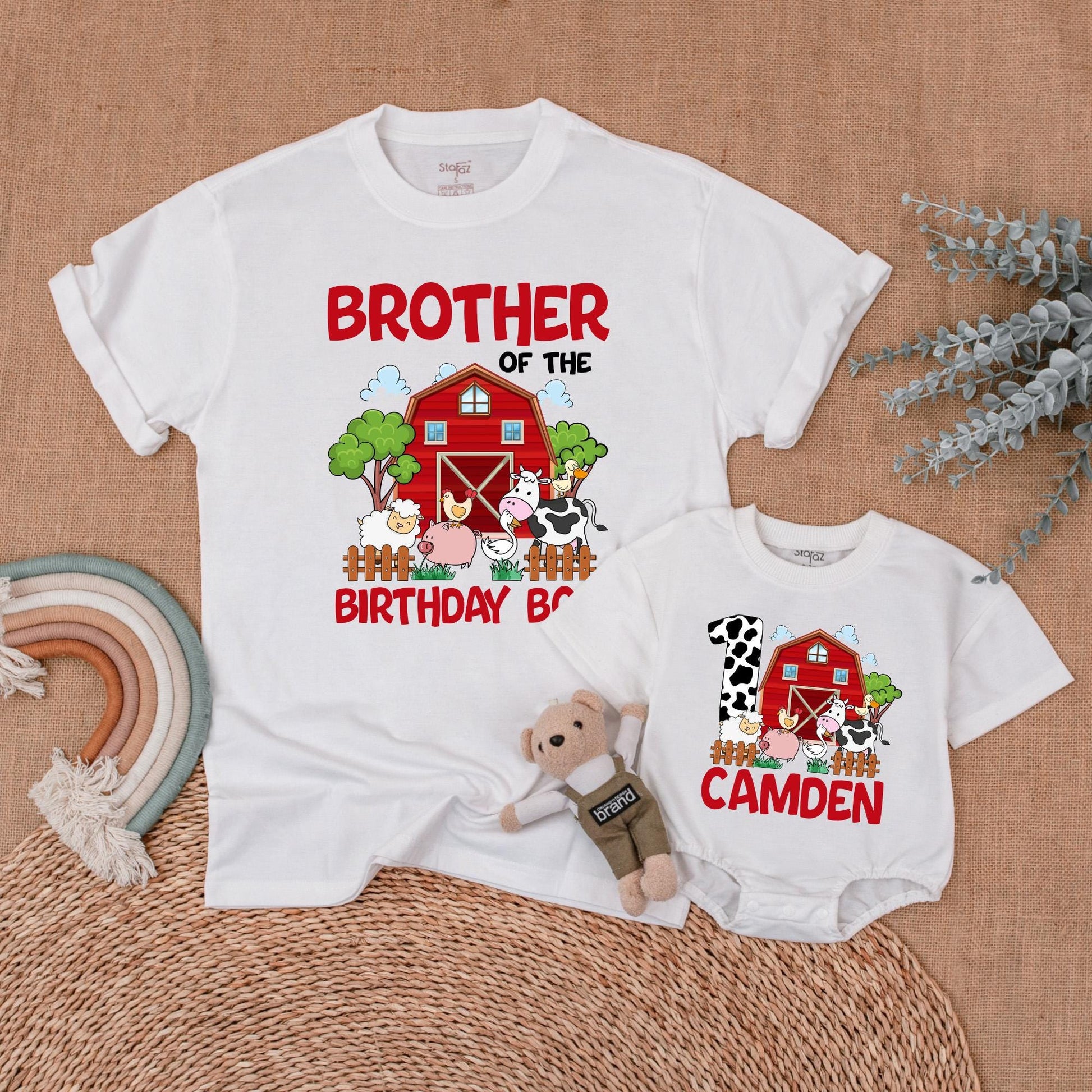 Personalized Farm Birthday Family Matching Shirts Barnyard Theme Custom Animal Party Outfits for Mom and Baby