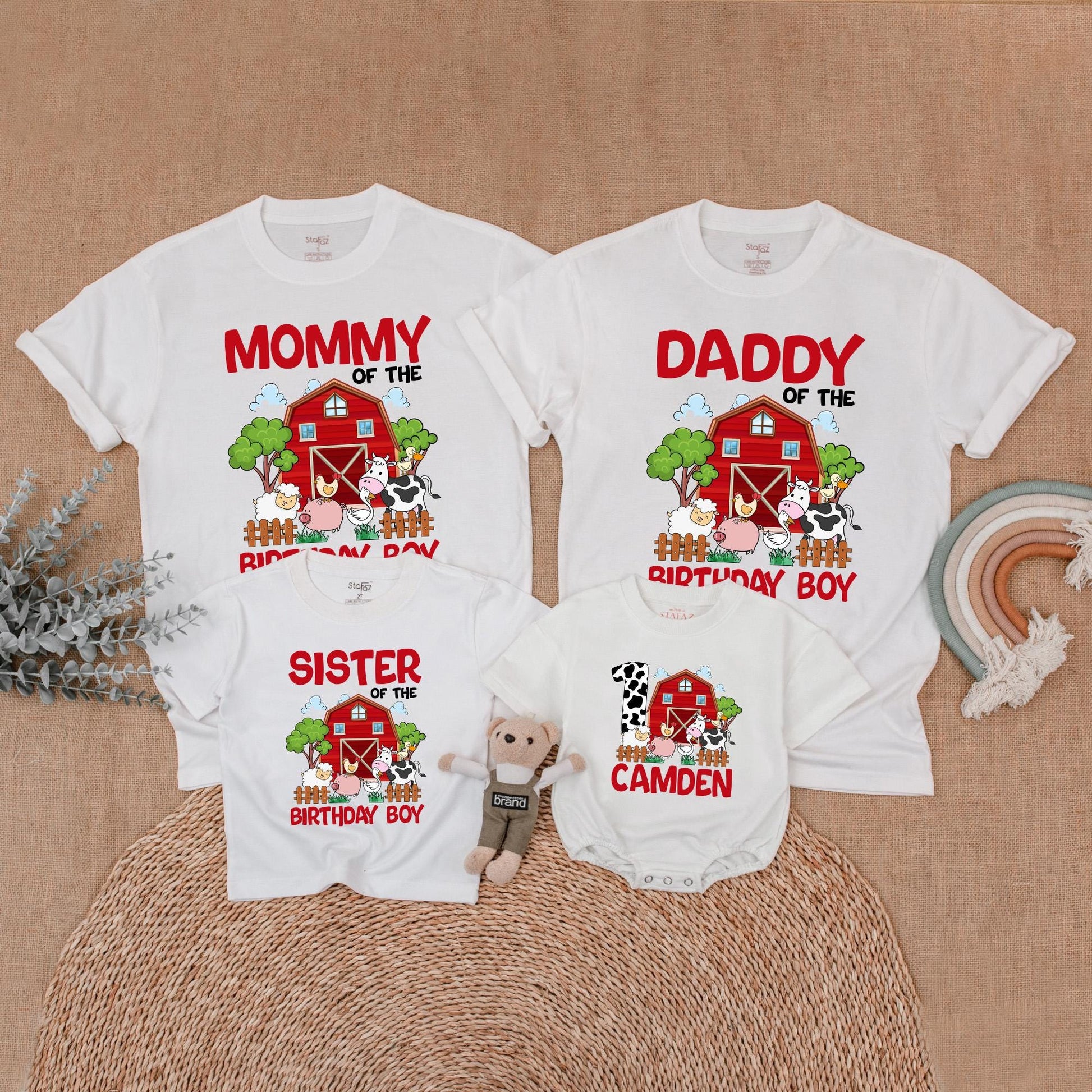 Personalized Farm Birthday Family Matching Shirts Barnyard Theme Custom Animal Party Outfits for Mom and Baby