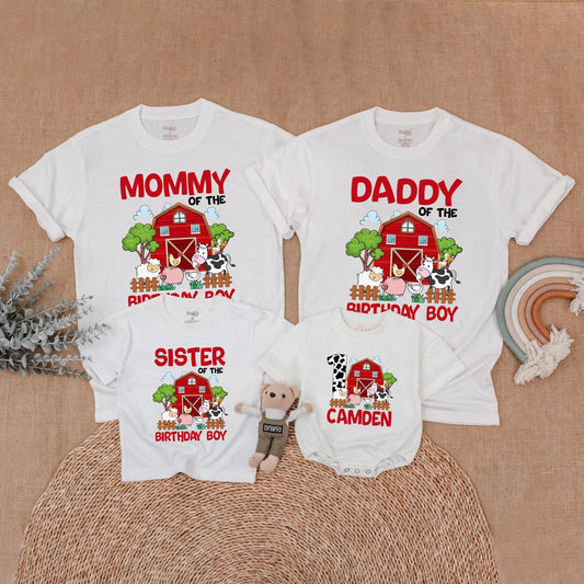 Personalized Farm Birthday Family Matching Shirts Barnyard Theme Custom Animal Party Outfits for Mom and Baby