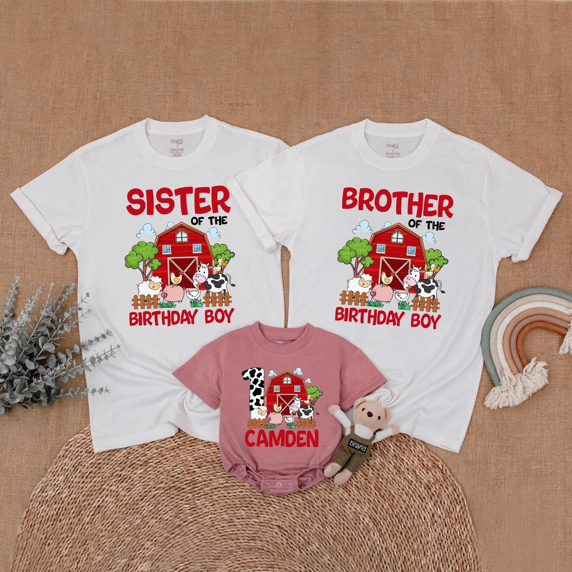 Personalized Farm Birthday Family Matching Shirts Barnyard Theme Custom Animal Party Outfits for Mom and Baby