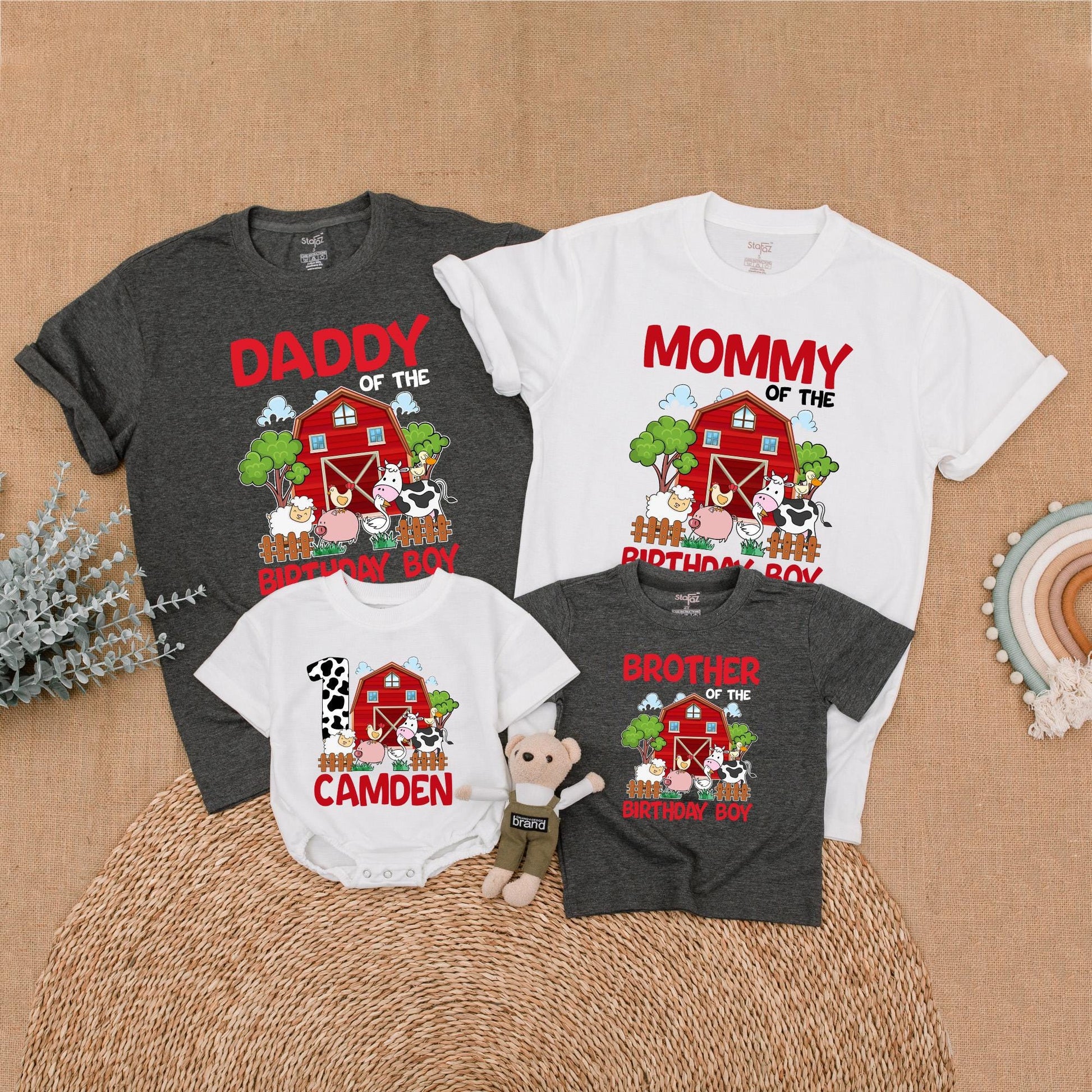 Personalized Farm Birthday Family Matching Shirts Barnyard Theme Custom Animal Party Outfits for Mom and Baby