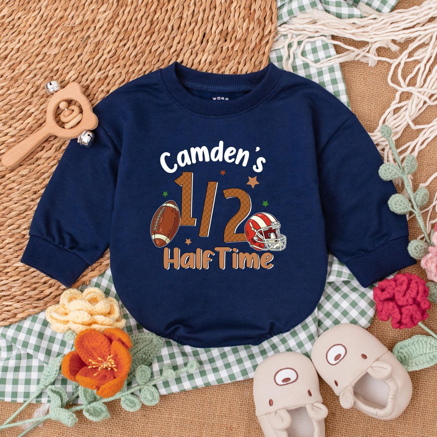Custom Half Birthday Football Romper for Baby Boy ½ Celebration Outfit 6 Months Football Fan Gear