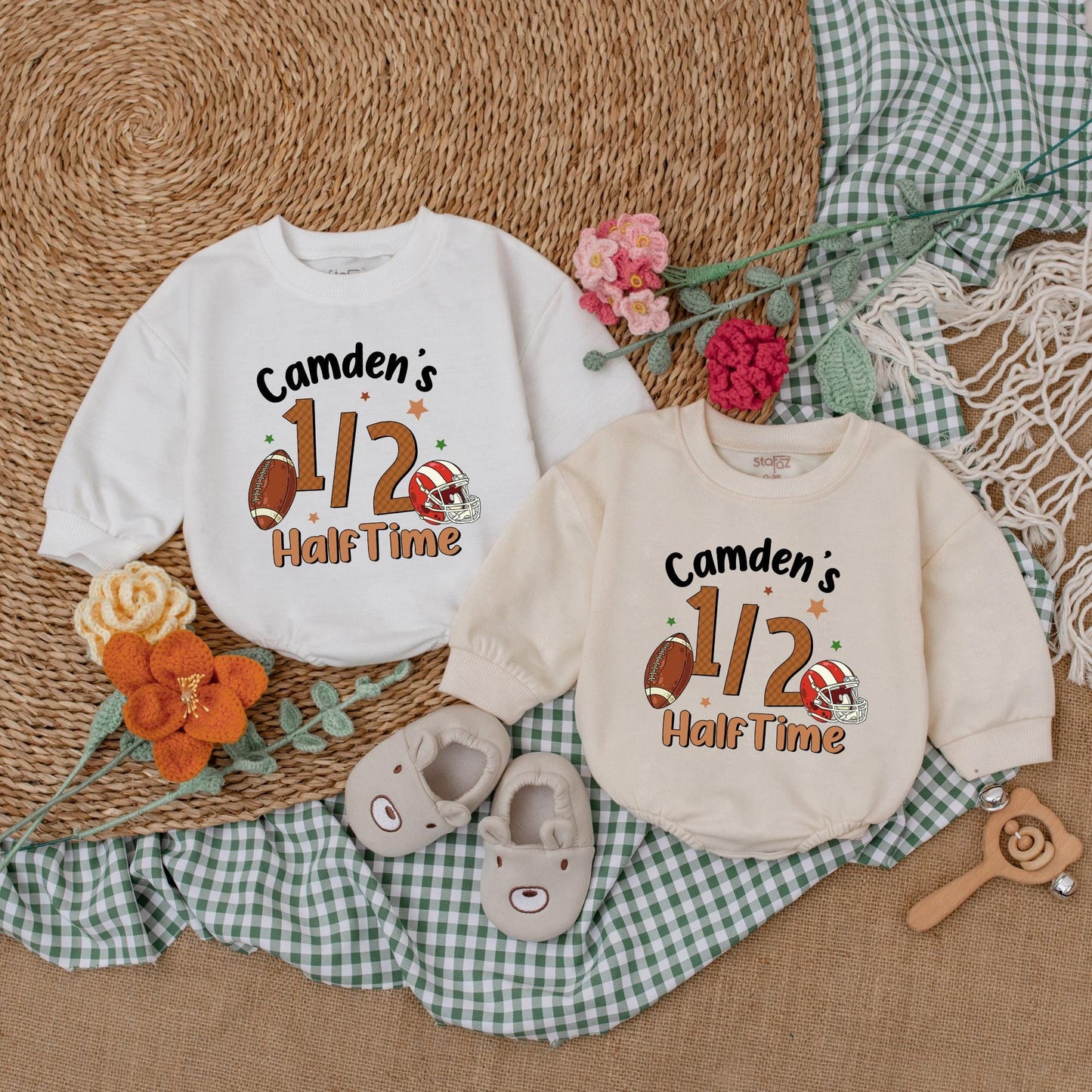 Custom Half Birthday Football Romper for Baby Boy ½ Celebration Outfit 6 Months Football Fan Gear