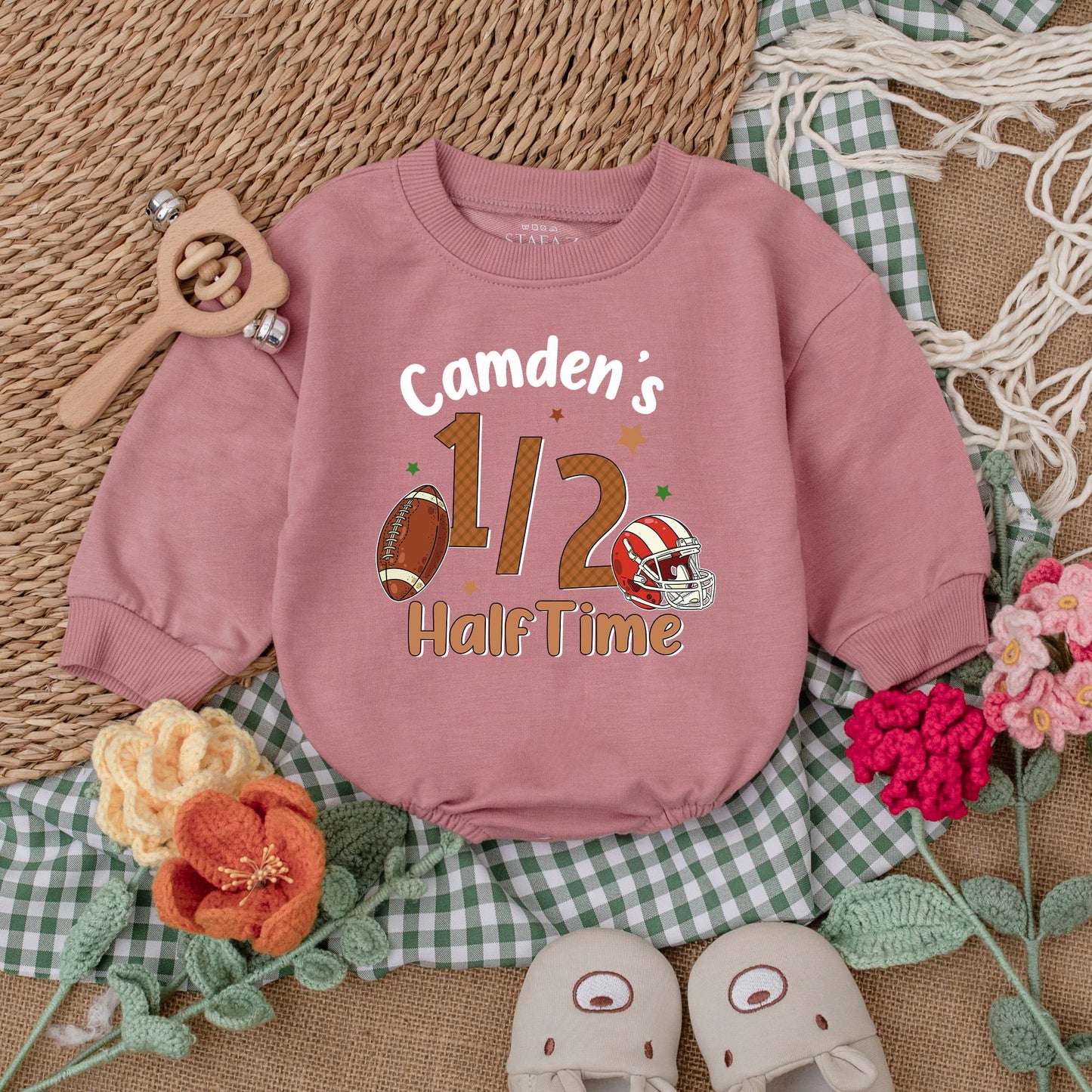 Custom Half Birthday Football Romper for Baby Boy ½ Celebration Outfit 6 Months Football Fan Gear