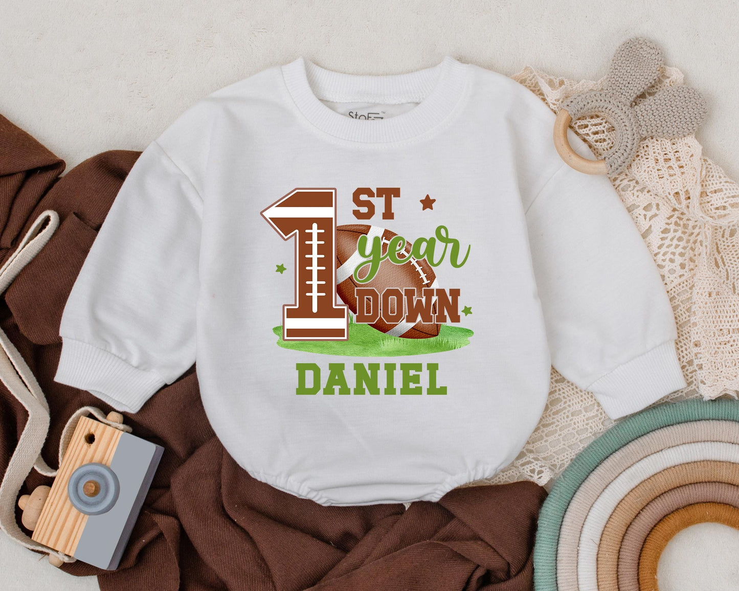 Football 1st Birthday Romper Baby Boy Outfit | Personalized Game Day Newborn Bodysuit First Down Clothes