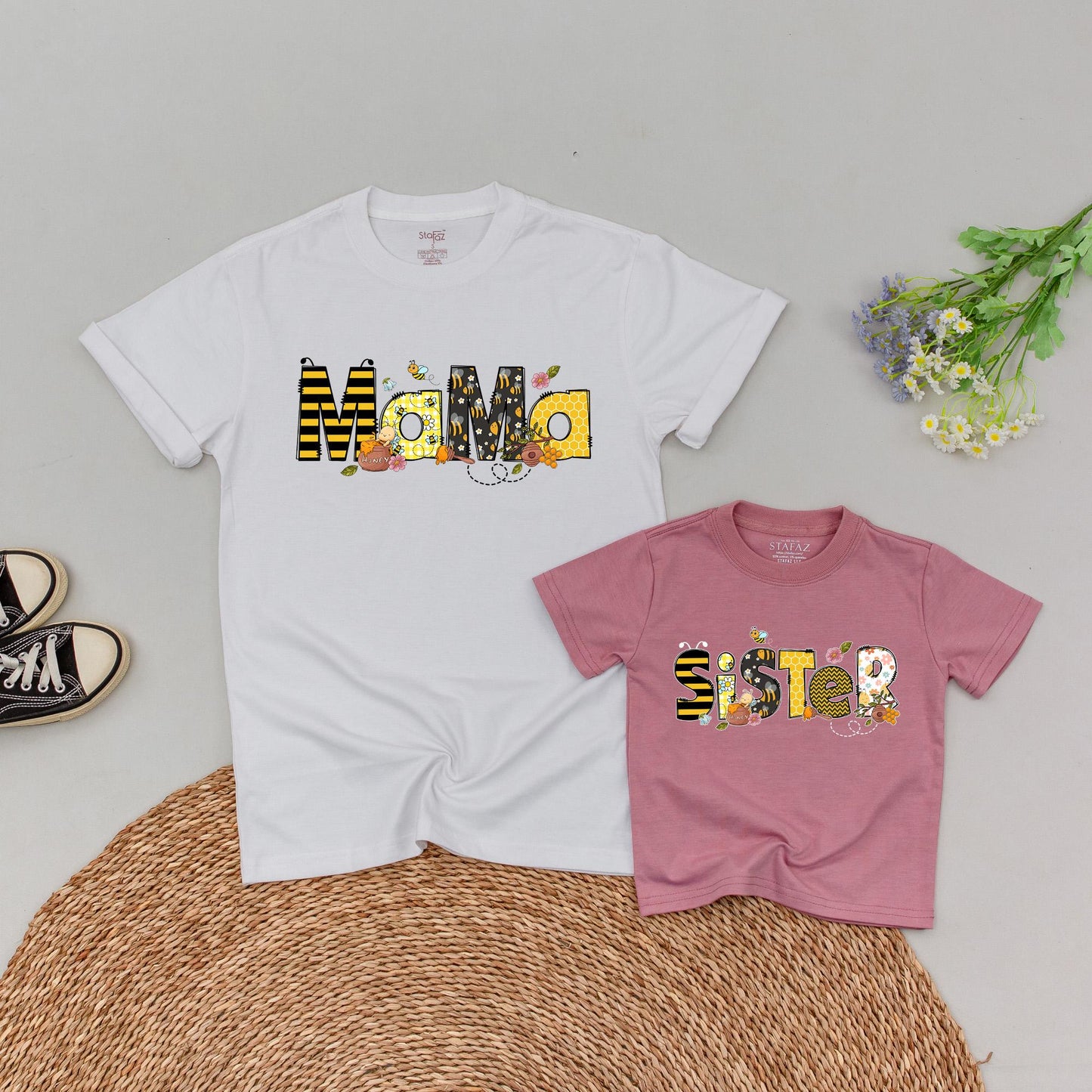 Personalized Bees Family First Birthday T-Shirt Romper Cute Bee Theme Mommy and Me Matching Outfit Baby Shower Gift Cotton