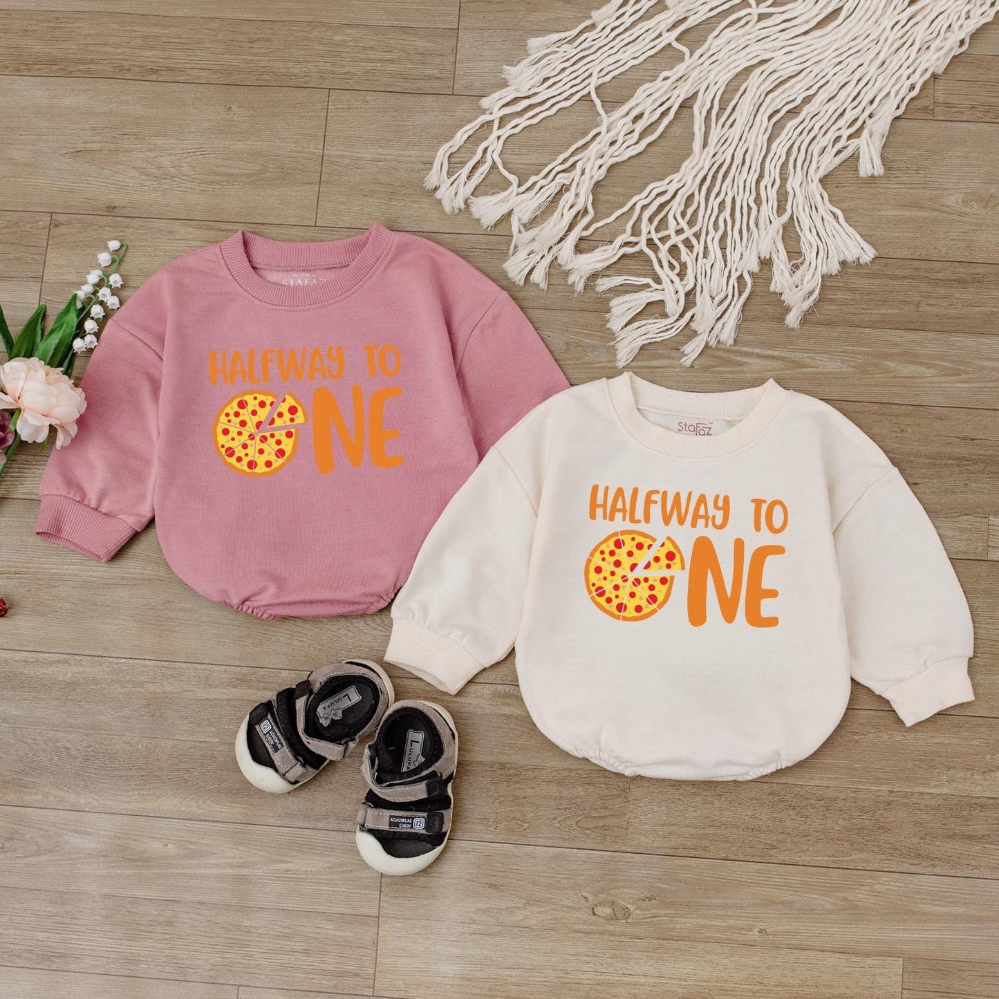 Cute Pizza Half Birthday Romper for Boys Adorable 1/2 Way To One Outfit Adorable Gift for Baby Boy First Birthday Celebration Cotton Soft Comfortable