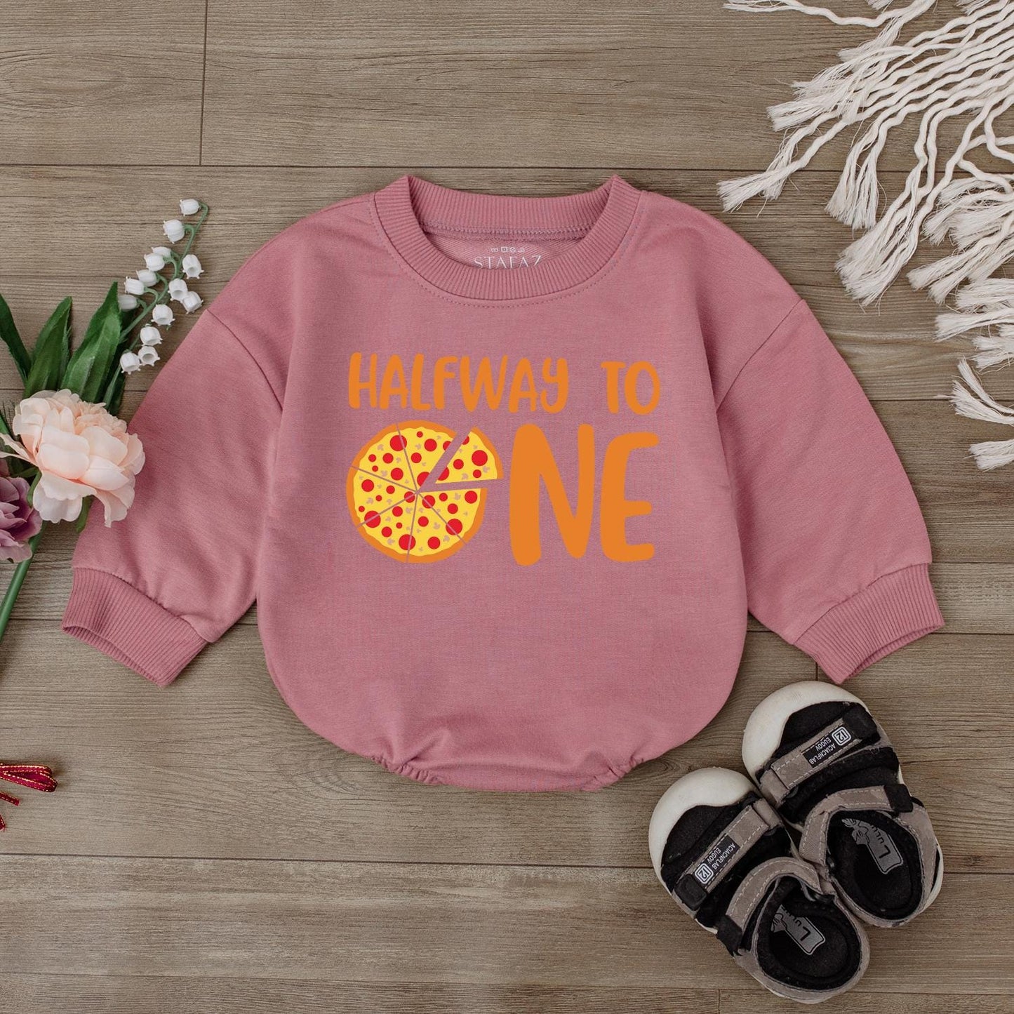 Cute Pizza Half Birthday Romper for Boys Adorable 1/2 Way To One Outfit Adorable Gift for Baby Boy First Birthday Celebration Cotton Soft Comfortable