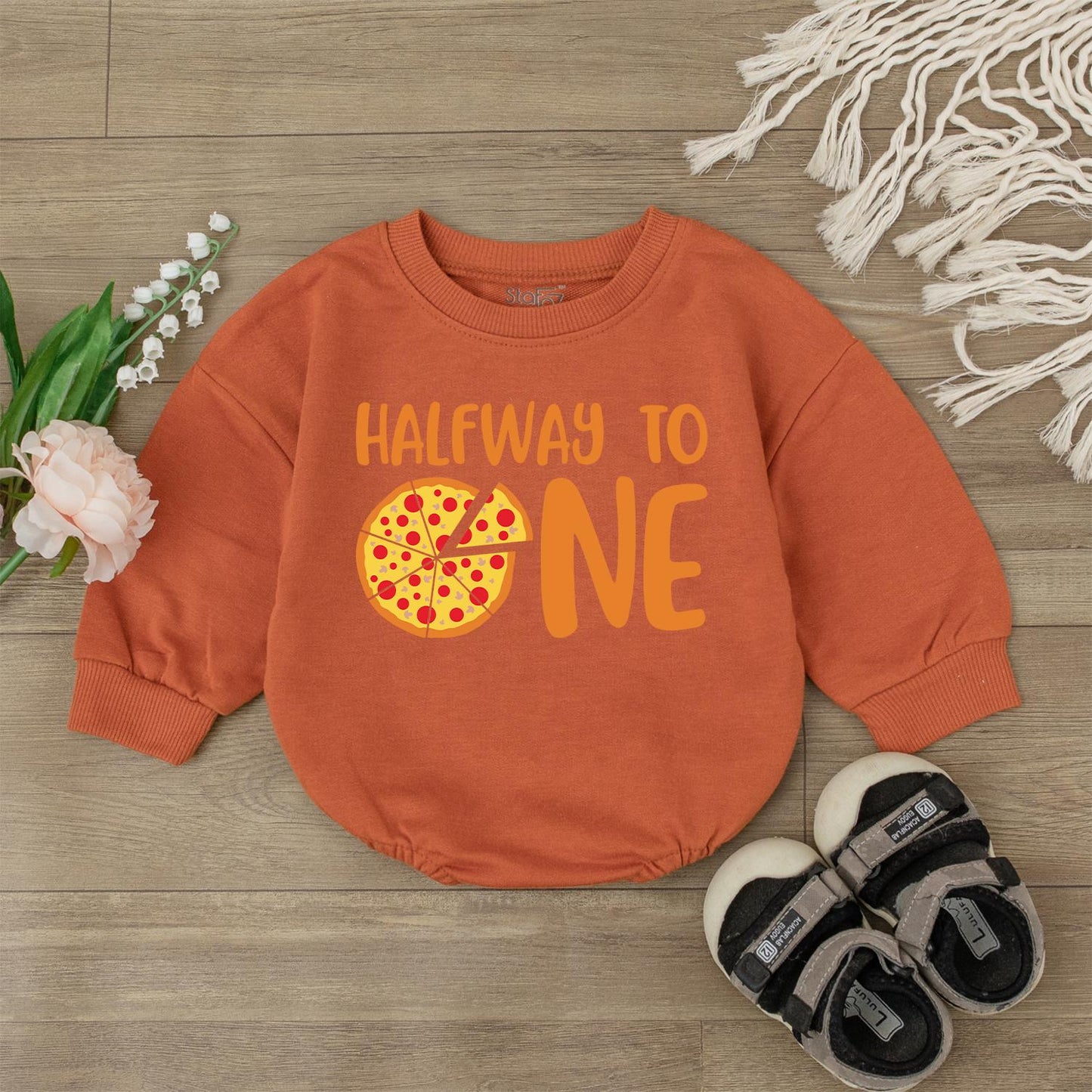 Cute Pizza Half Birthday Romper for Boys Adorable 1/2 Way To One Outfit Adorable Gift for Baby Boy First Birthday Celebration Cotton Soft Comfortable