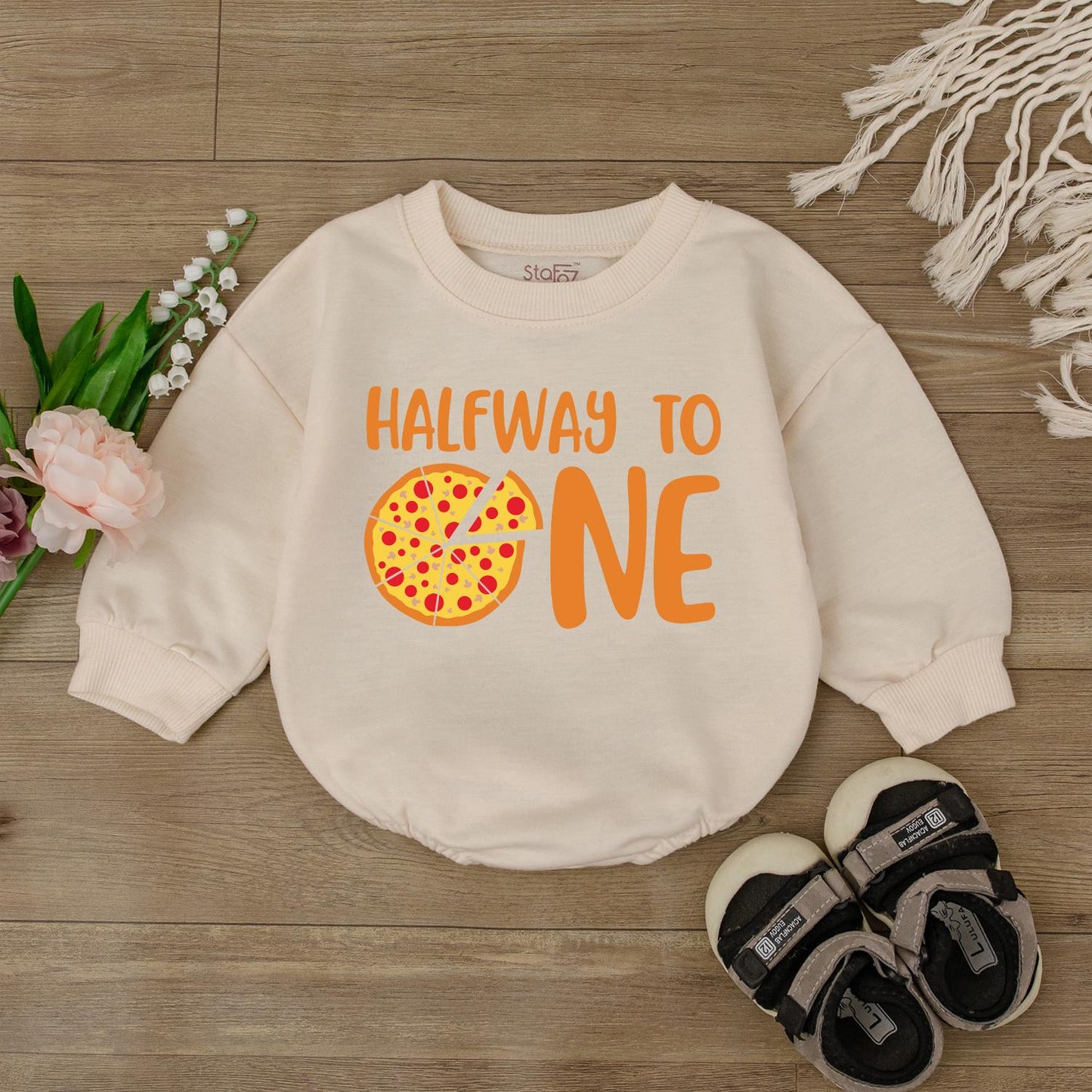 Cute Pizza Half Birthday Romper for Boys Adorable 1/2 Way To One Outfit Adorable Gift for Baby Boy First Birthday Celebration Cotton Soft Comfortable