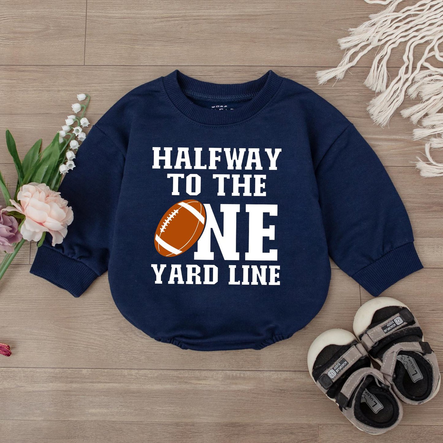Half Way To One Football Birthday Romper Baby Boy Sport Outfit 1/2 Birthday Gift