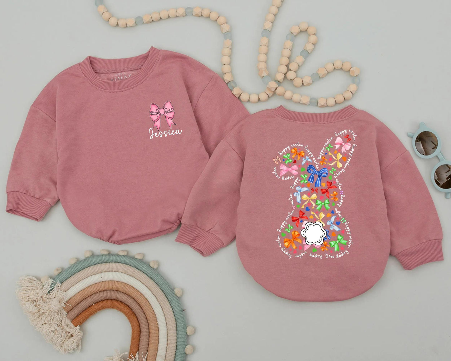 Personalized First Easter Baby Romper Custom Name Easter Bunny Outfit for Boys Girls Baby Shower Gift