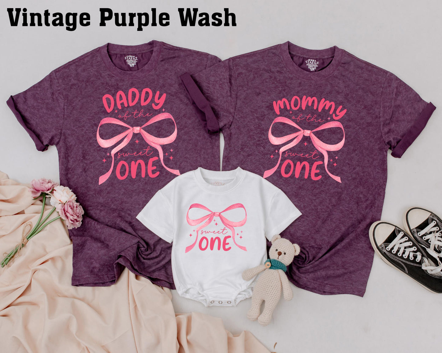Pink Bow Sweet One First Birthday Family Matching Shirt Mommy Daddy Brother Outfit