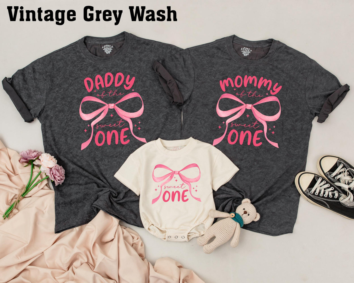 Pink Bow Sweet One First Birthday Family Matching Shirt Mommy Daddy Brother Outfit