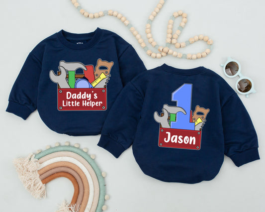Personalized Daddy's Little Helper Baby Romper with Name First Birthday Father's Day Bodysuit Newborn Daddy's Boy Construction Outfit