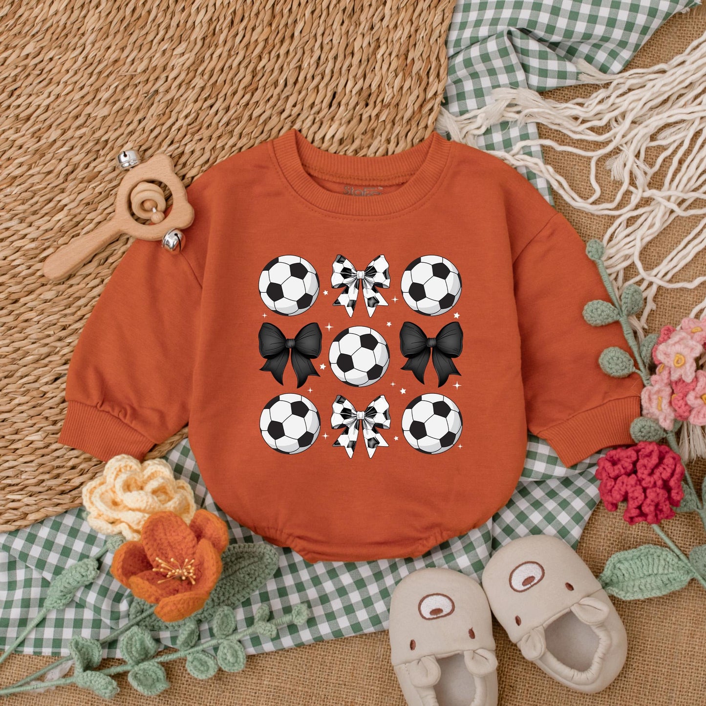 Cute Vintage Soccer Bow Baby Girl Romper Soft Gameday Outfit Bodysuit Clothes for Game Day Season Baby Shower Gift