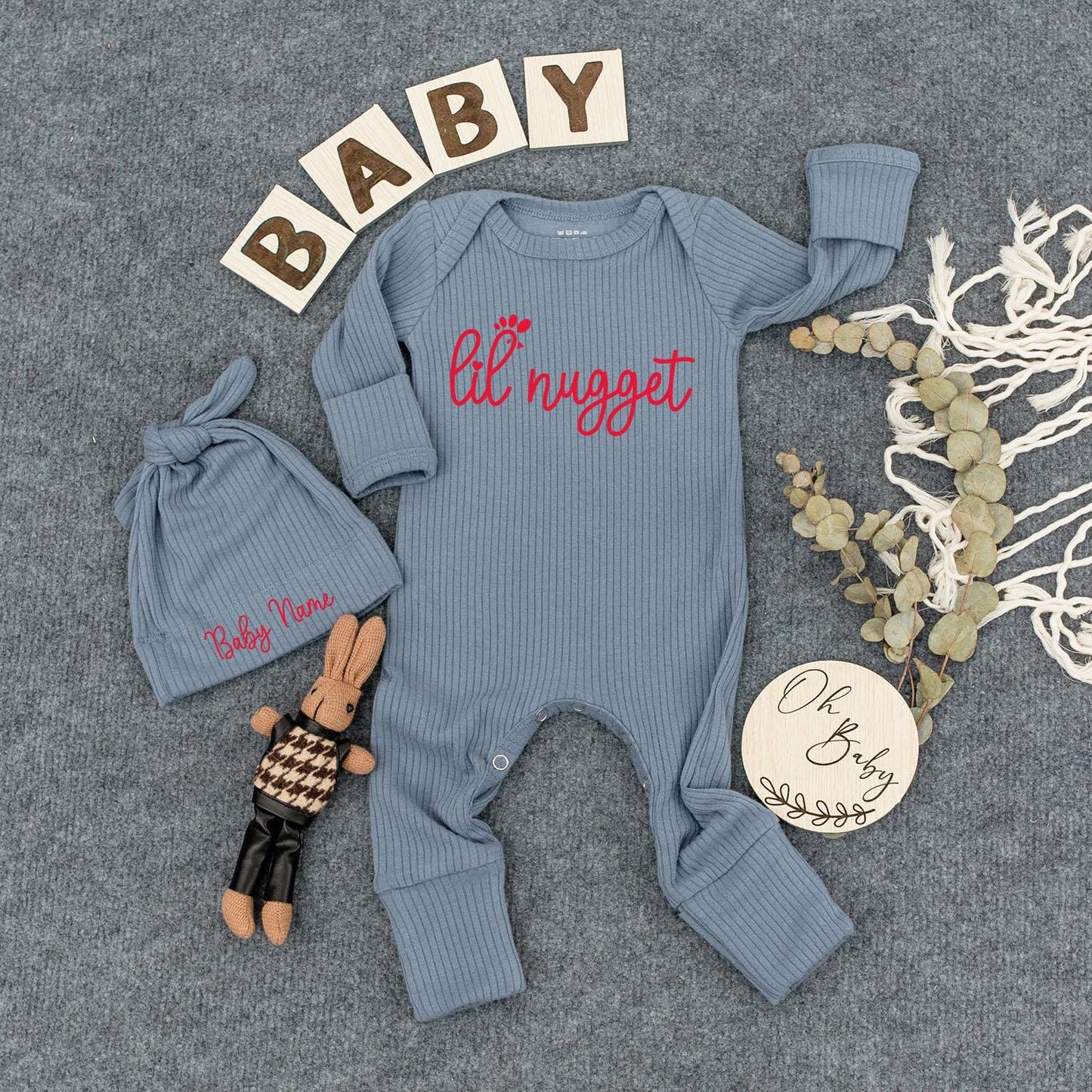 Lil Nugget Chicken Baby Bodysuit & Hat Set | Cute Newborn Announcement Gift, Coming Home Outfit for Baby, Pregnancy Reveal