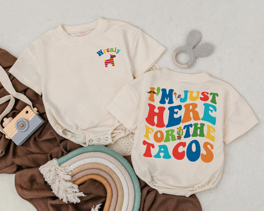 I'm Just Here For The Tacos Romper Personalized 1st Birthday Outfit Cute Taco Tuesday Baby Bodysuit Mexican Fiesta Gift