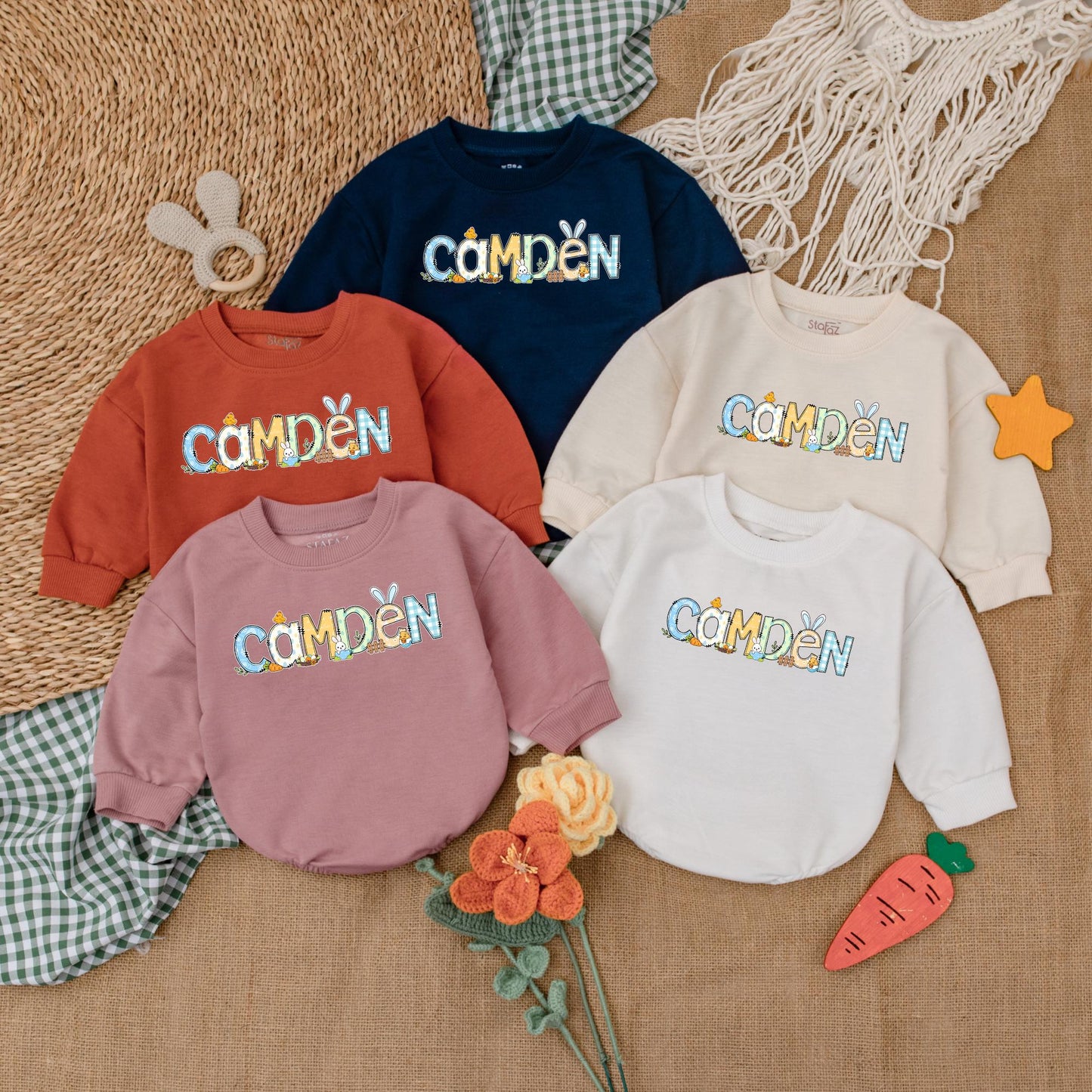 Personalized Easter Baby Boy Romper Custom My First Easter Outfit Bubble Bodysuit Cute Bunny Gift