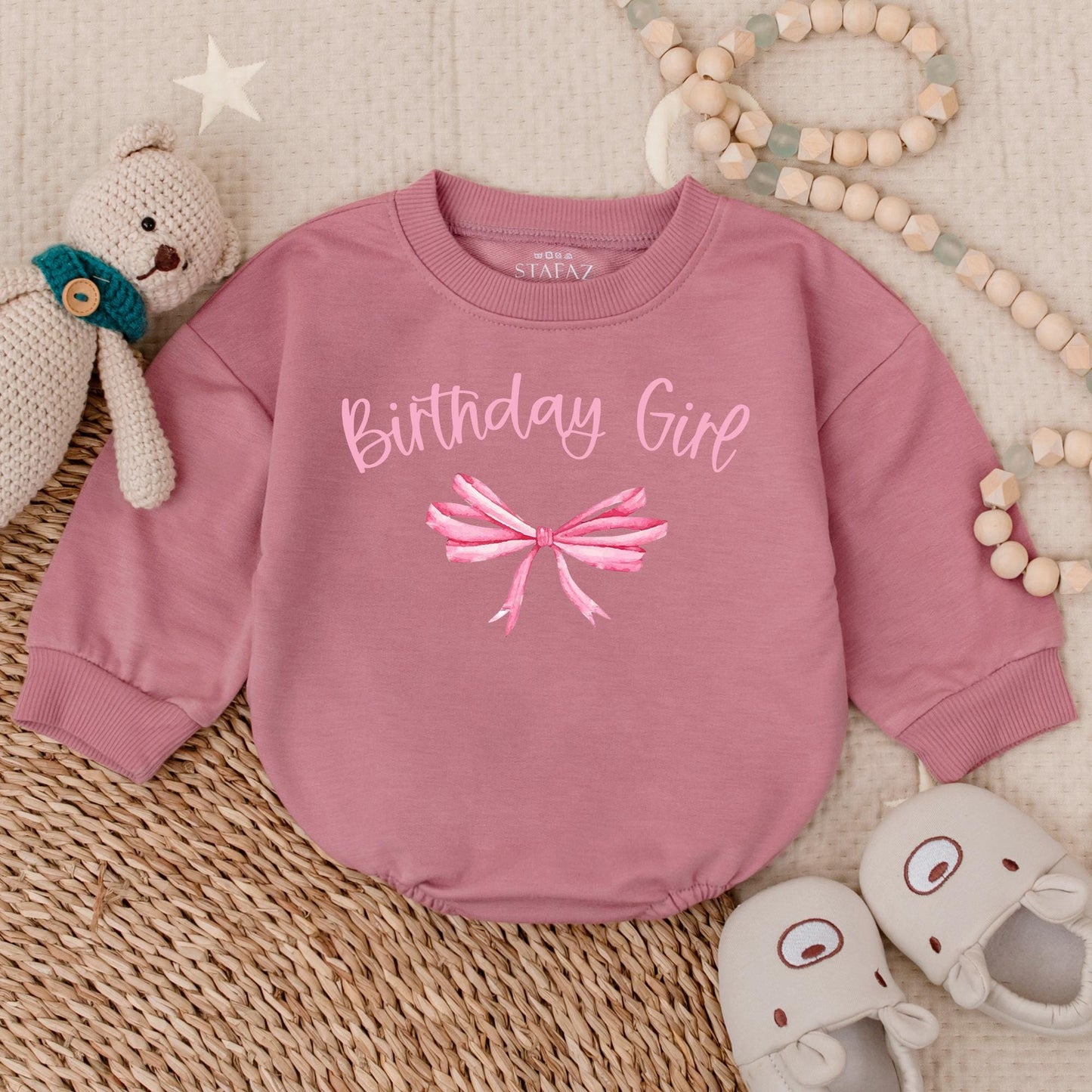 Birthday Girl Watercolor Pink Bubble Romper for First Birthday Gifts for Girls Cute Baby Toddler Party Outfit Soft Cotton Celebration Wear