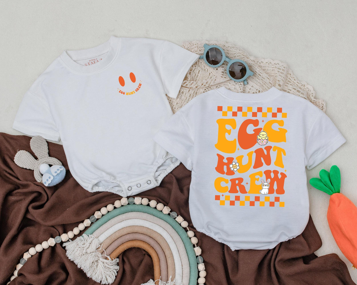 Egg Hunt Crew Baby Bubble Romper - My First Easter Outfit & Baby Shower Gift - Bunny Romper for Infants & Toddlers