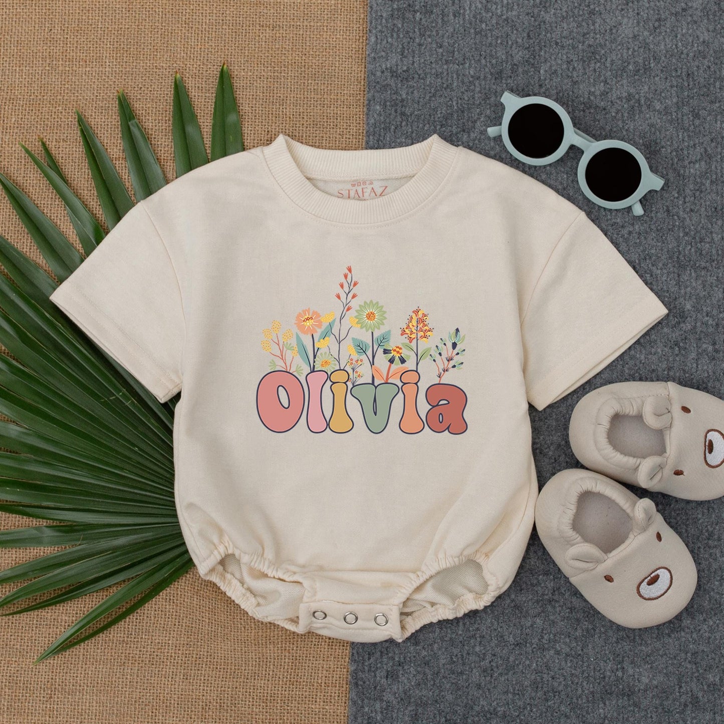 Custom Floral Flower Bubble Romper for Baby Girl Personalized Name Birthday Outfit Soft Cotton Short Sleeve Toddler Gift Celebration Wear