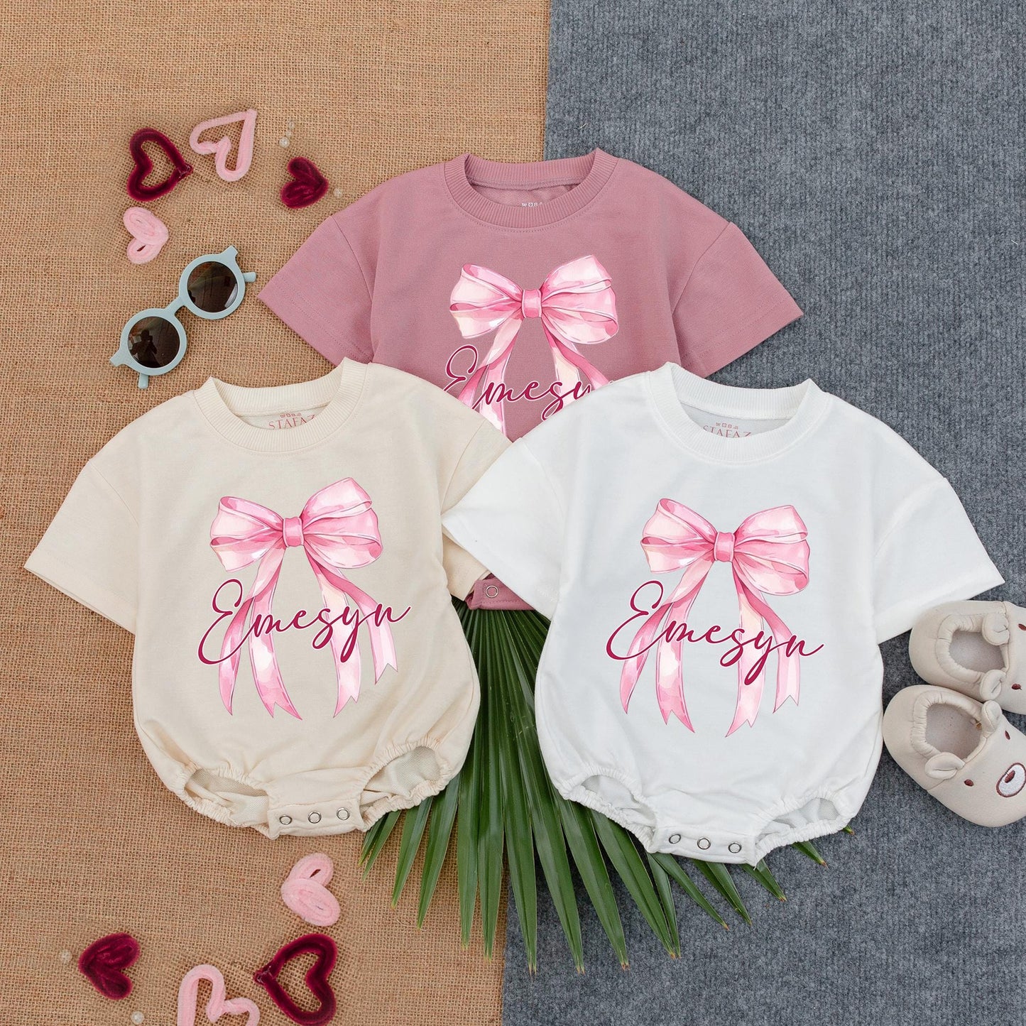 Personalized Baby Girl Name Bow Bubble Romper T Shirt Outfit Infant Clothes Birthday Baby Shower Gift Idea Toddler Bodysuit