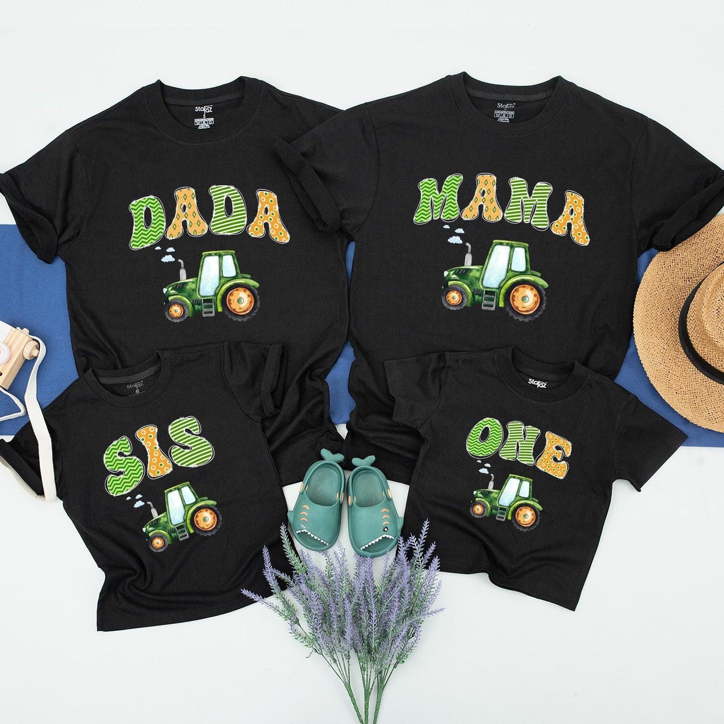 Tractor 1st Birthday Matching Family Shirts Green & Yellow First Birthday Boy Outfit Farm Party Theme Mama Dada Tee One Year Old Tractor Birthday Shirt (140)
