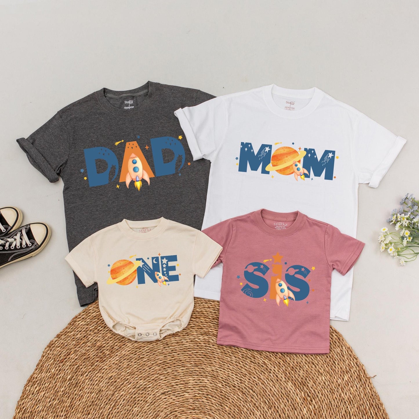 Personalized Space Birthday Family Matching T-Shirt for 1st Birthday Boy First Trip Around the Sun Astronaut Tee Gift