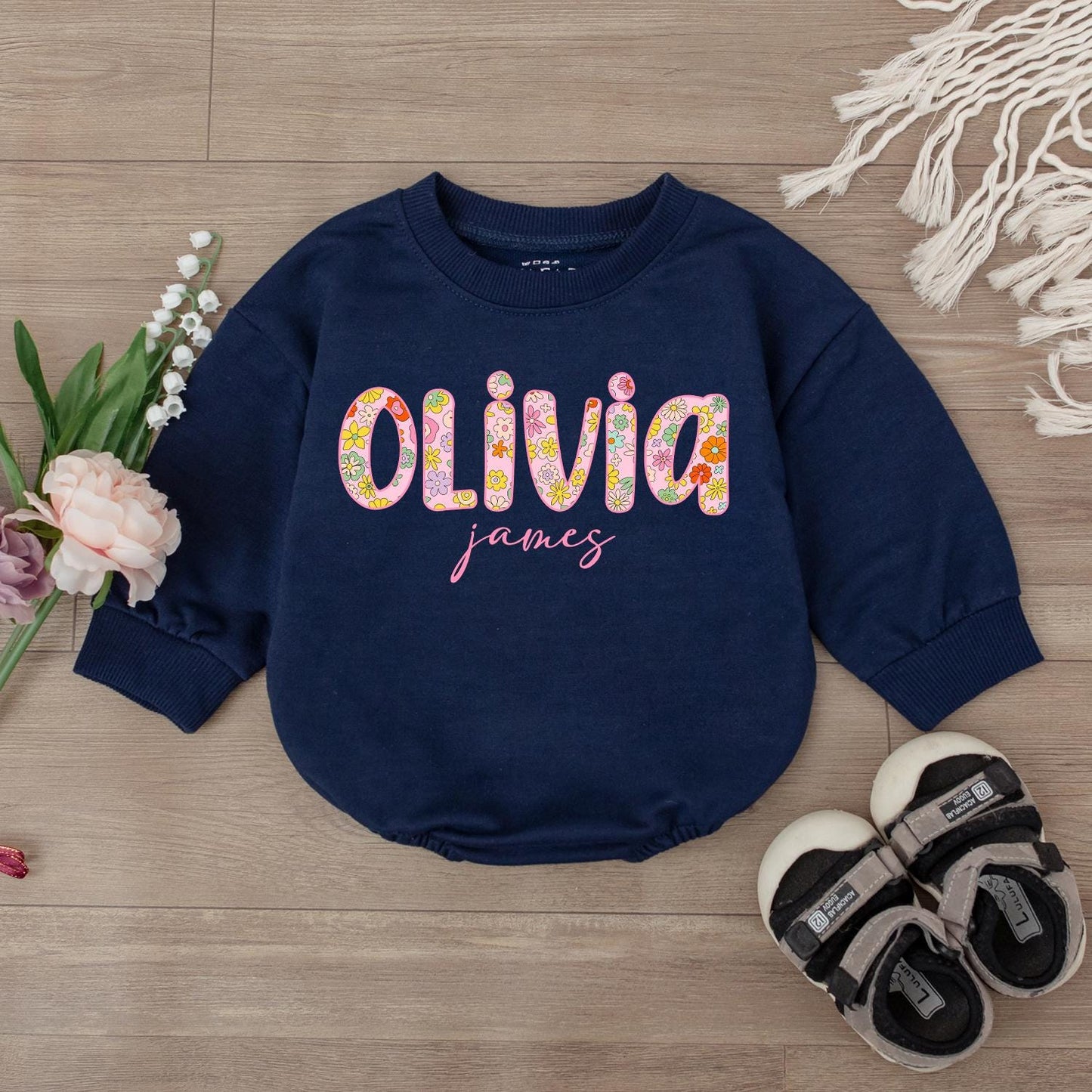Custom First + Middle Name Baby Girl Romper, Baby Shower Gift, Newborn Clothes, Cute Outfit, Personalized Baby Girl Gift