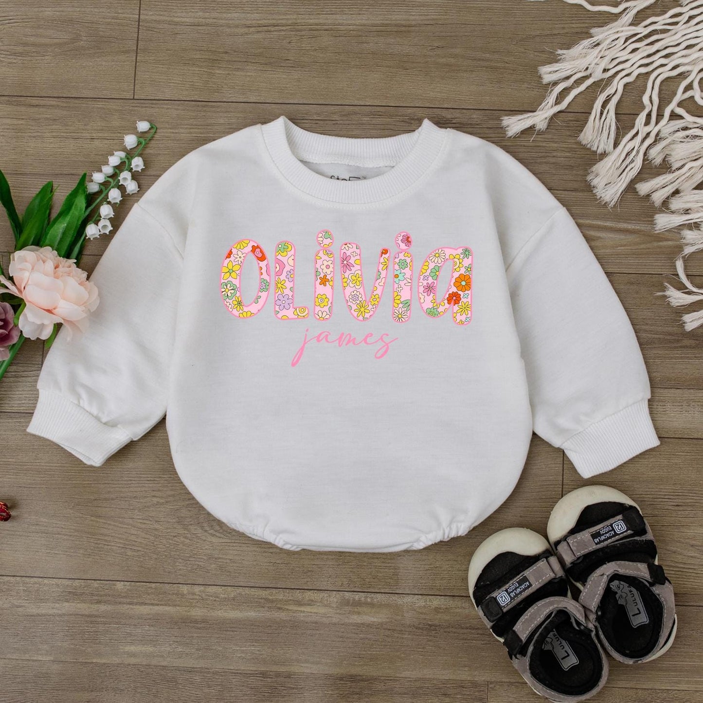 Custom First + Middle Name Baby Girl Romper, Baby Shower Gift, Newborn Clothes, Cute Outfit, Personalized Baby Girl Gift