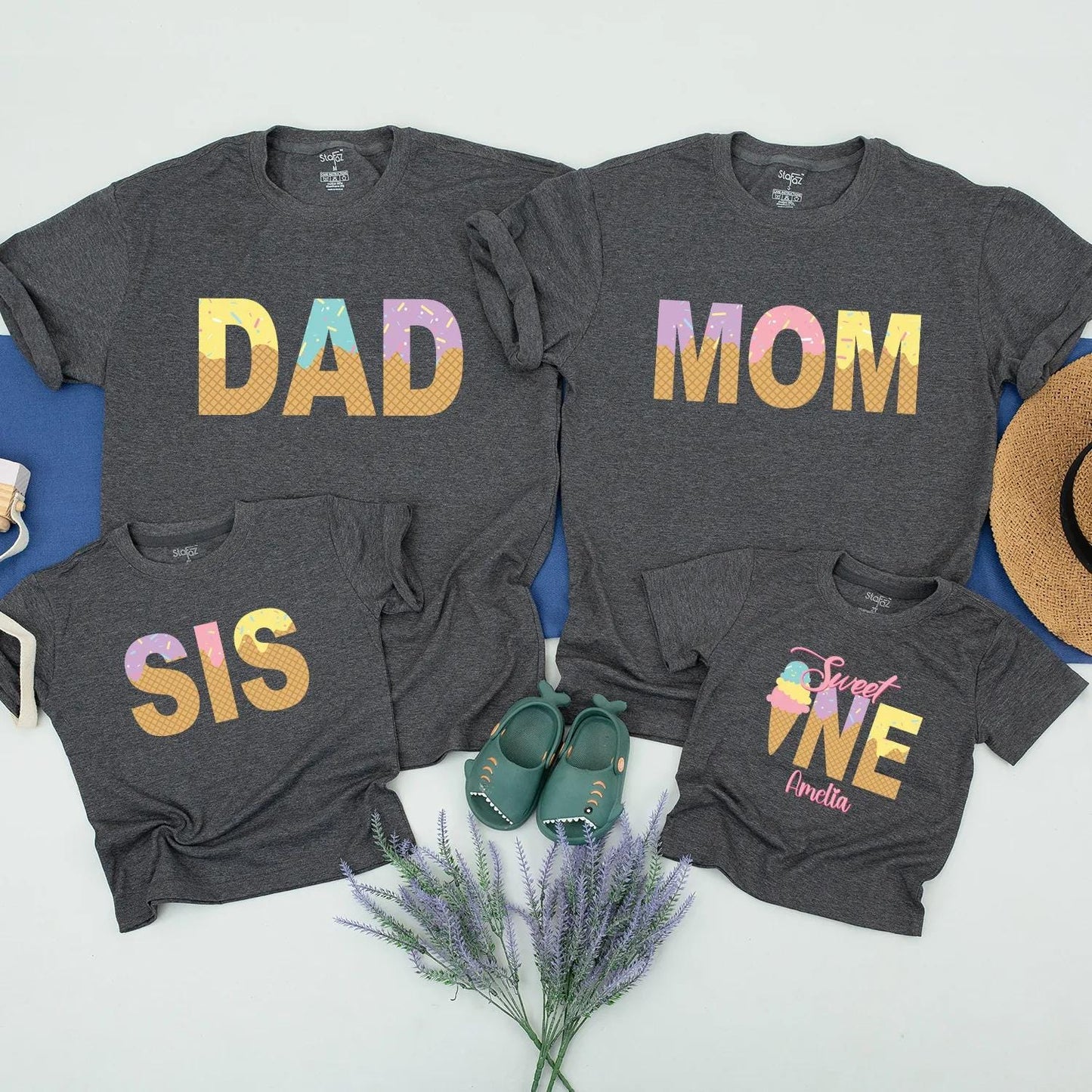 Matching Family Ice Cream Birthday Shirts for Sweet One Girl Toddler First Birthday Party Outfits Mom Dad Siblings