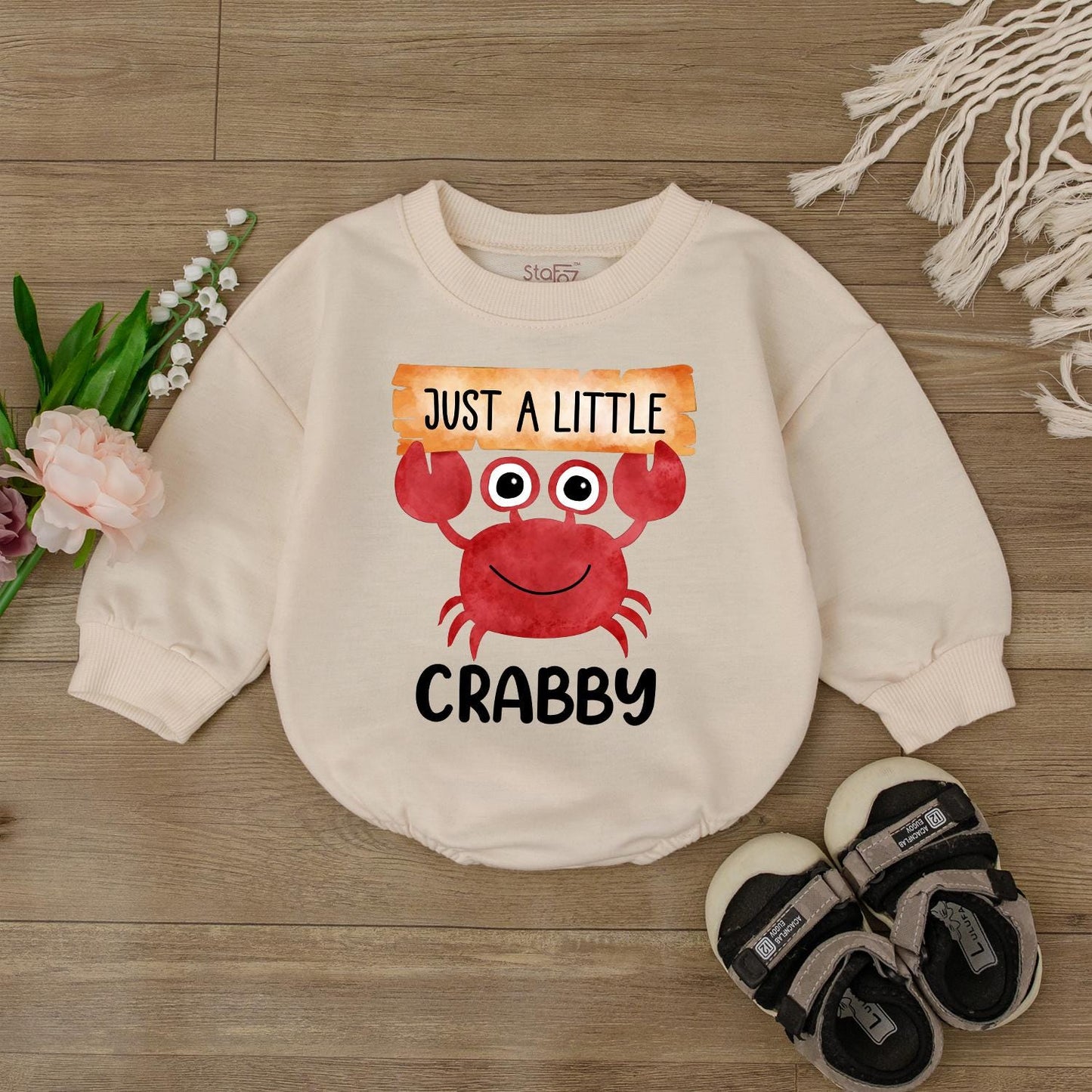 I'm A Little Crabby Baby Romper Cute Summer Beach Ocean Outfit Infant Clothes Funny Baby Ocean Theme Jumpsuit Bodysuit Boy Girl Shower Gift First Birthday