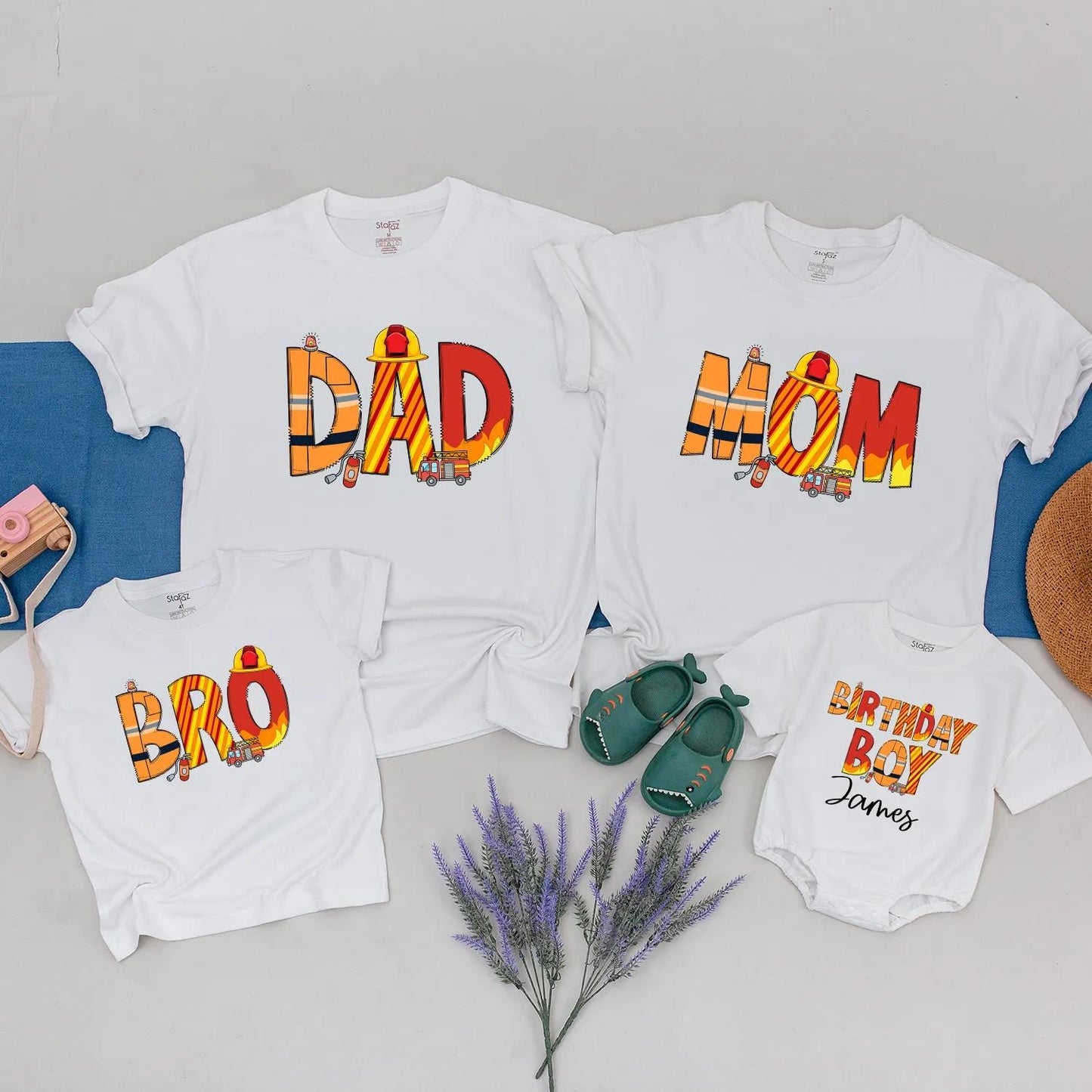 Firefighter Birthday Boy Matching Family Shirts Firetruck Themed Toddler Boy Fire Fighter Celebration Gift