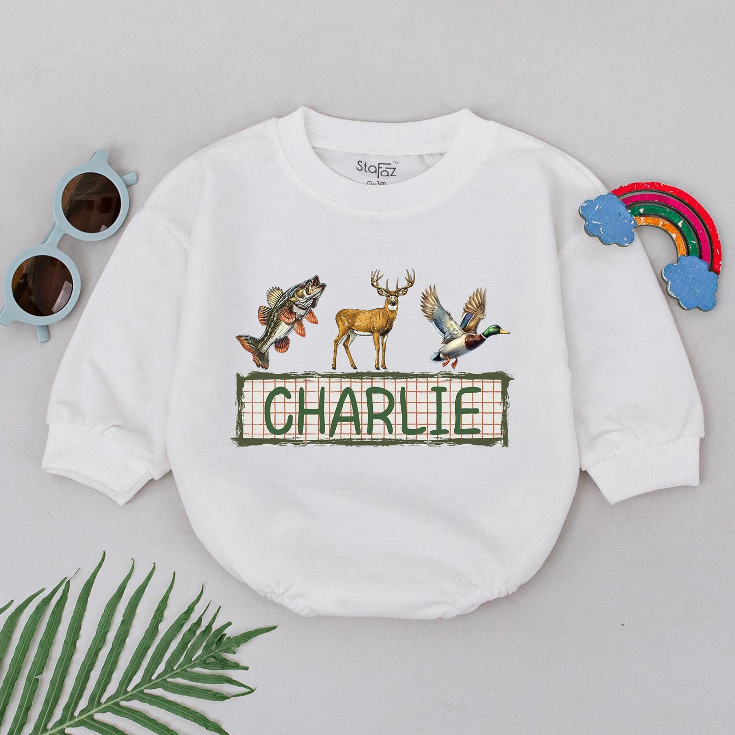 Personalized Name Mallard Duck Hunting Baby Romper Boy Hunter Buddy Gift Ducks Deer Fishing Outdoor Adventure First Birthday Outfit