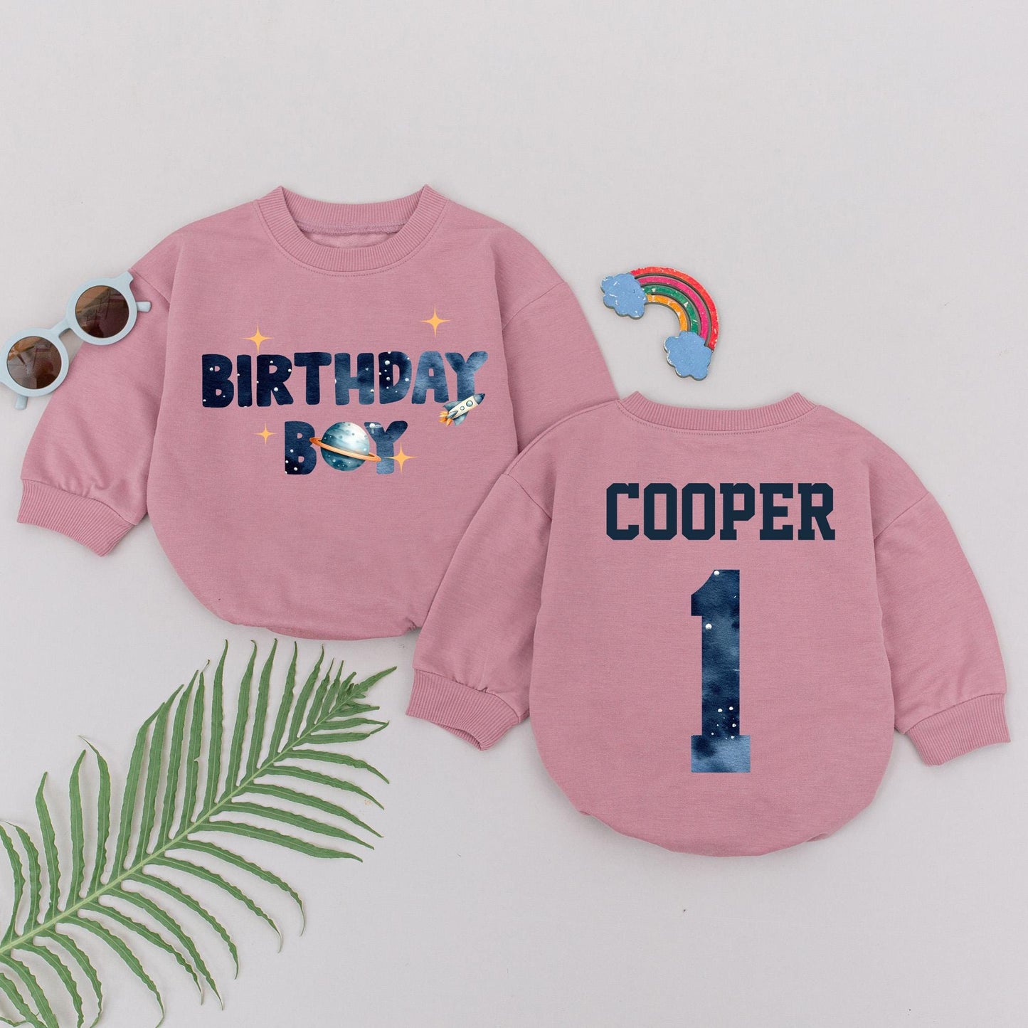 Personalized Space Birthday Boy Romper First Trip Around The Sun One Year Old Baby Outfit Planet Rocket Galaxy First Birthday Milestone Newborn Gift